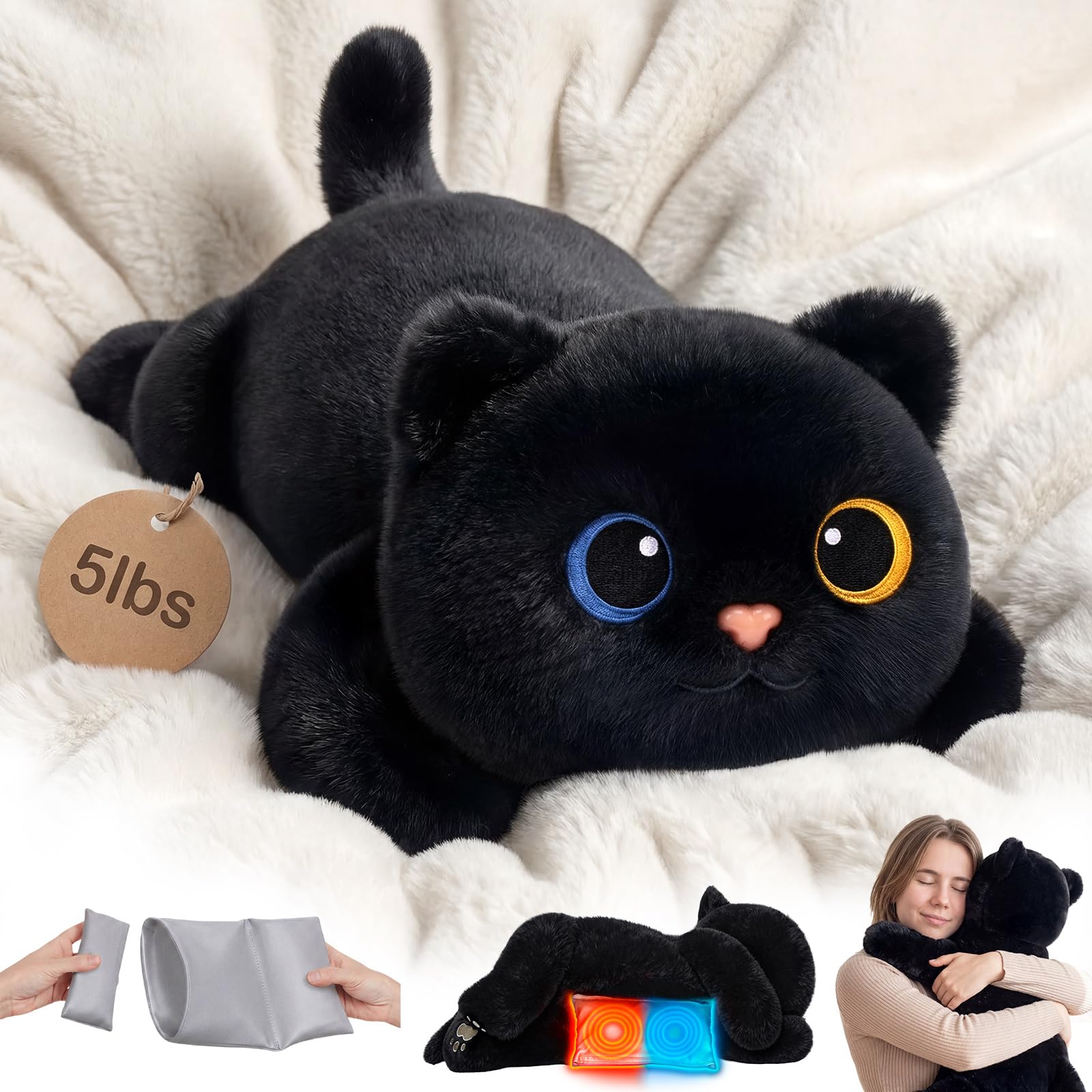 Mewaii Weighted Black Cat Plush, Heatable and Coolable — funny and quirky gift