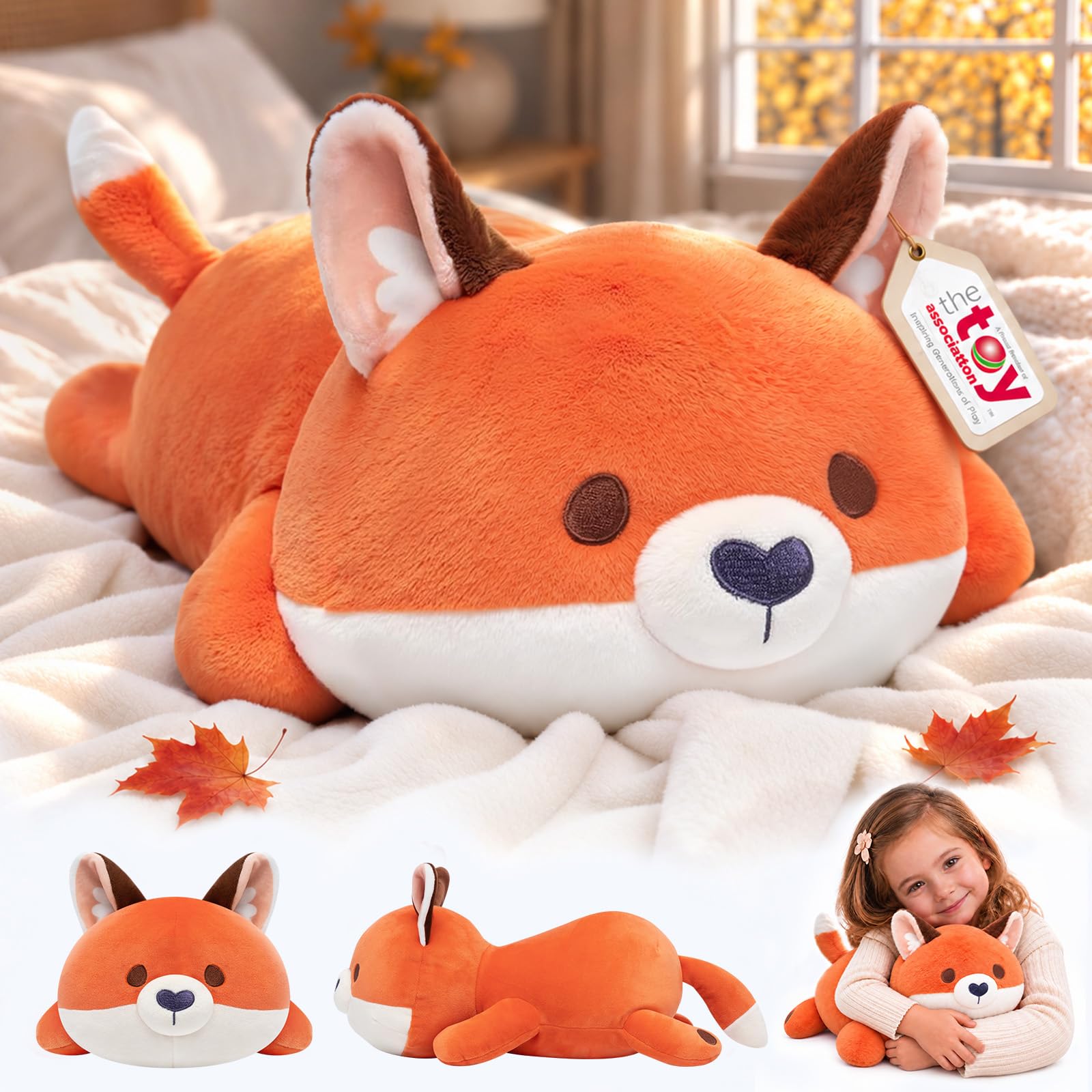 Mewaii peluche renard oreiller kawaii lavable 33 cm