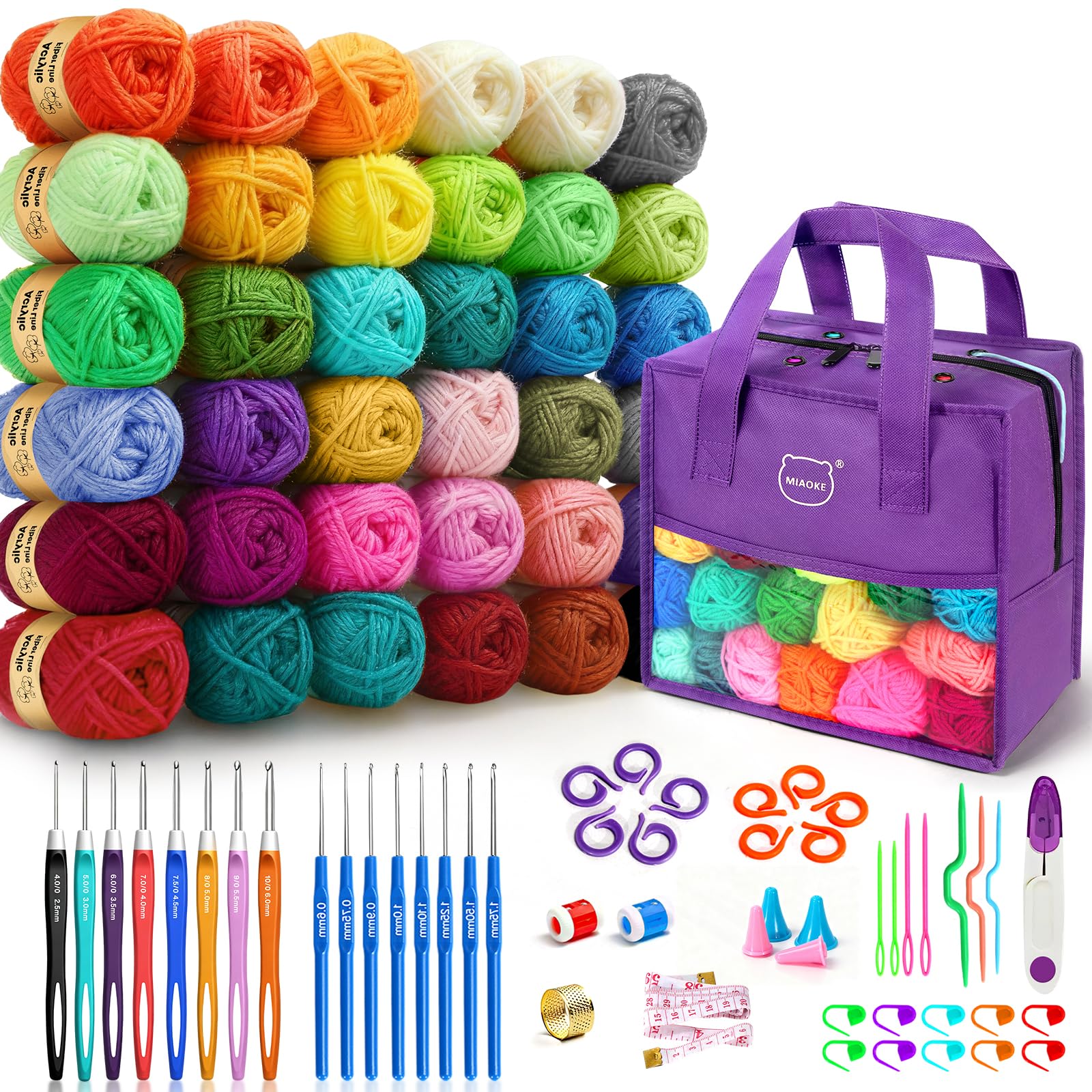 MIAOKE, kit de crochet de 90 pièces avec 36 pelotes et sac — idée cadeau