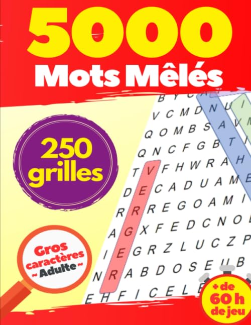 5000 mots mêlés, 250 grilles en gros caractères, grand format A4 — cadeau drôle et insolite