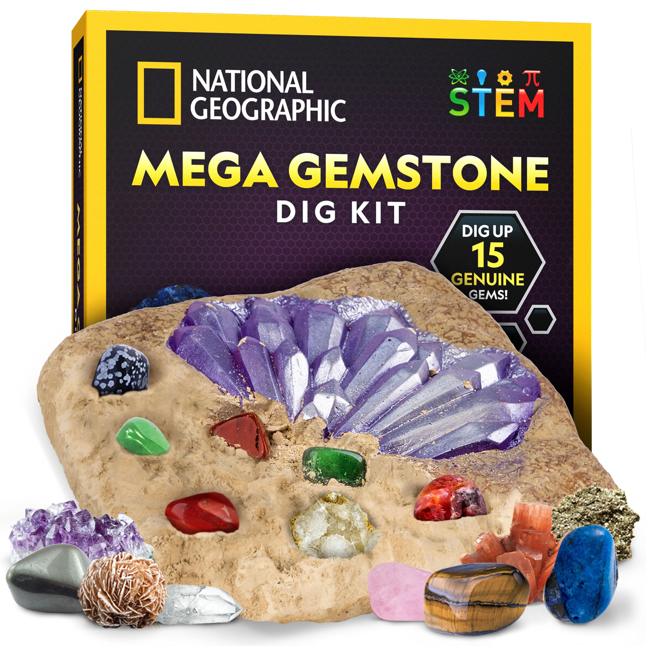 National Geographic, kit de fouille géante de 15 gemmes — cadeau drôle et insolite