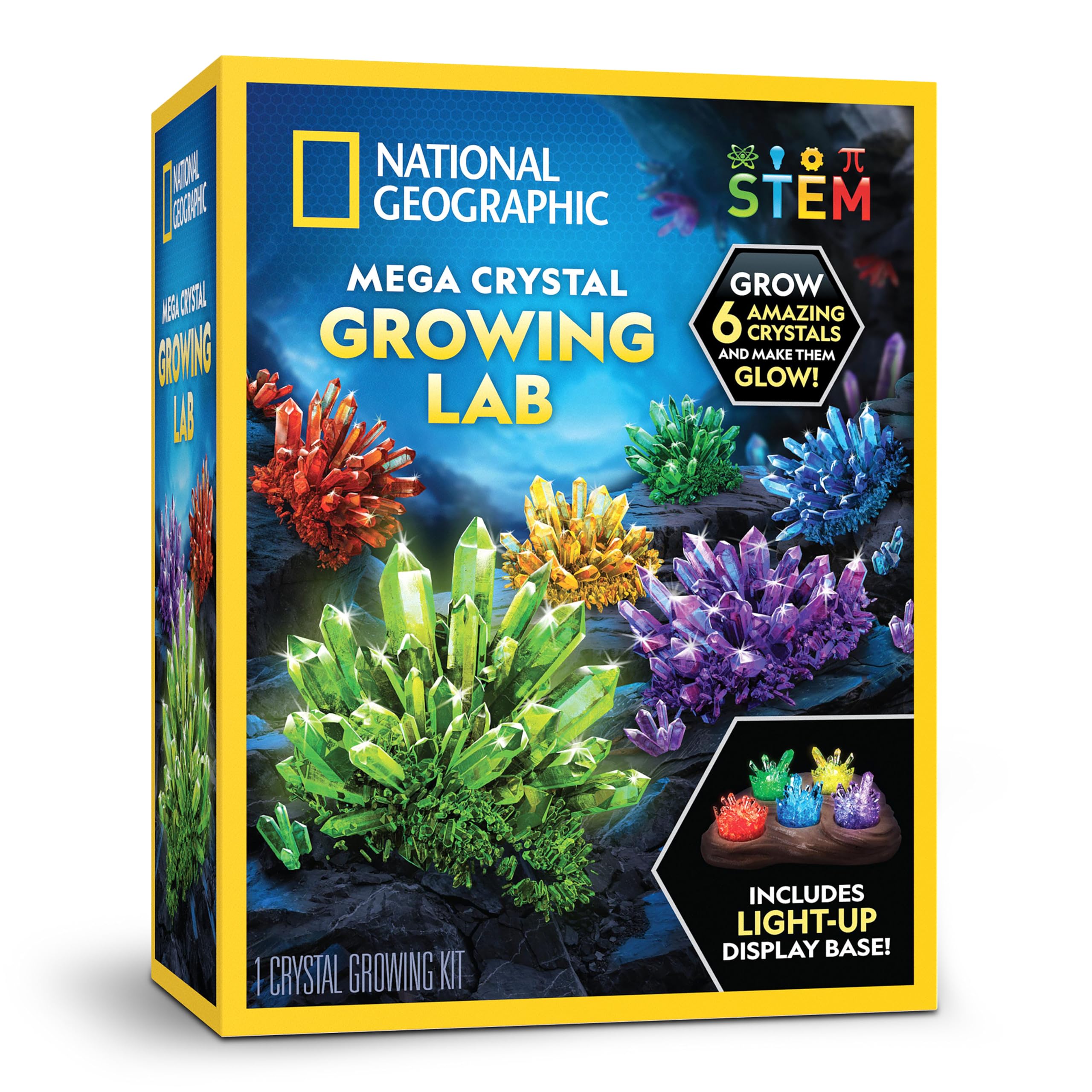 National Geographic Mega Kit Cristaux, 6 couleurs et socle lumineux — cadeau drôle et insolite
