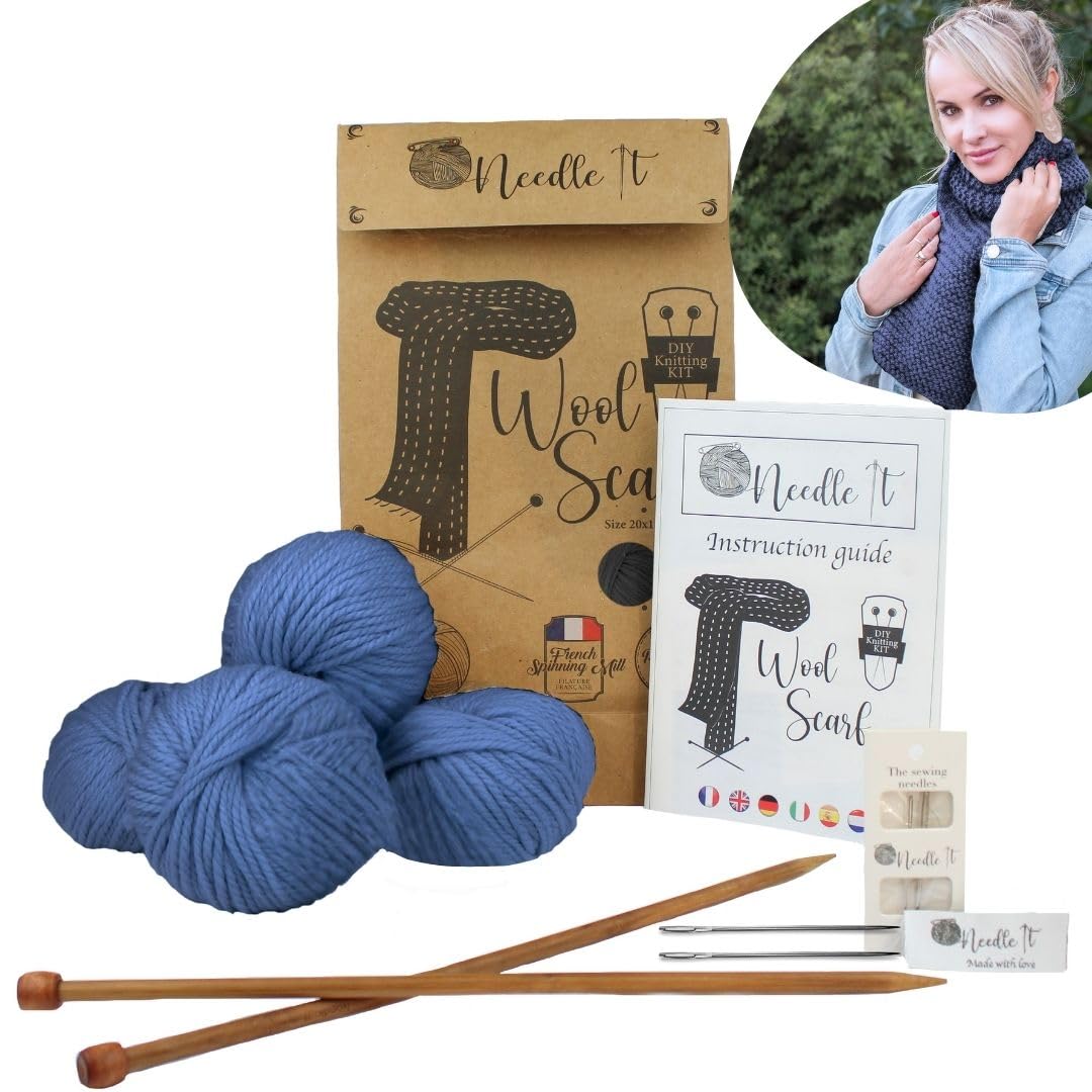 Needle It, kit tricot débutant pour une écharpe en laine et alpaga — idée cadeau