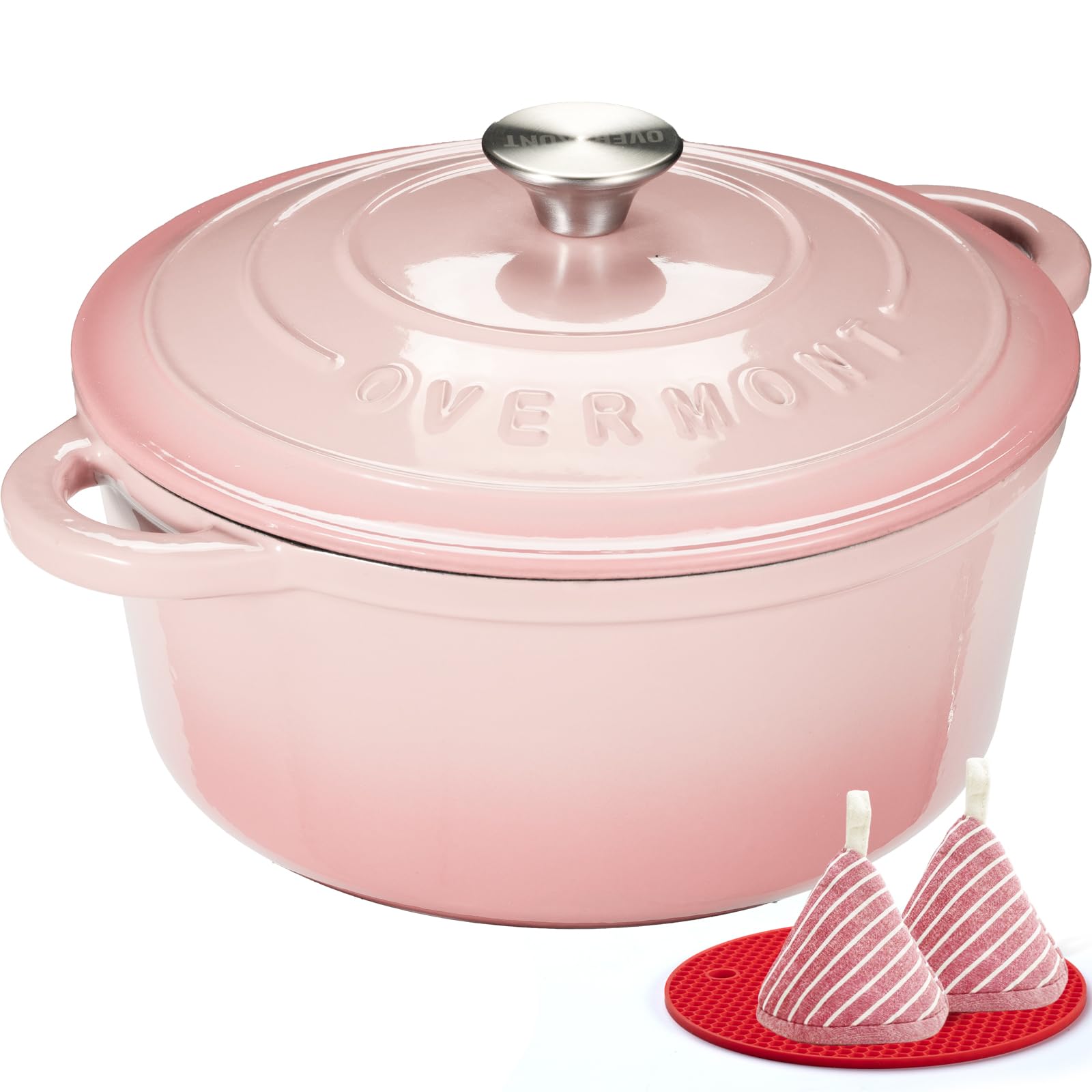 Overmont, cocotte ronde en fonte émaillée 28 cm, 6,6 L, rose dégradé — idée cadeau original