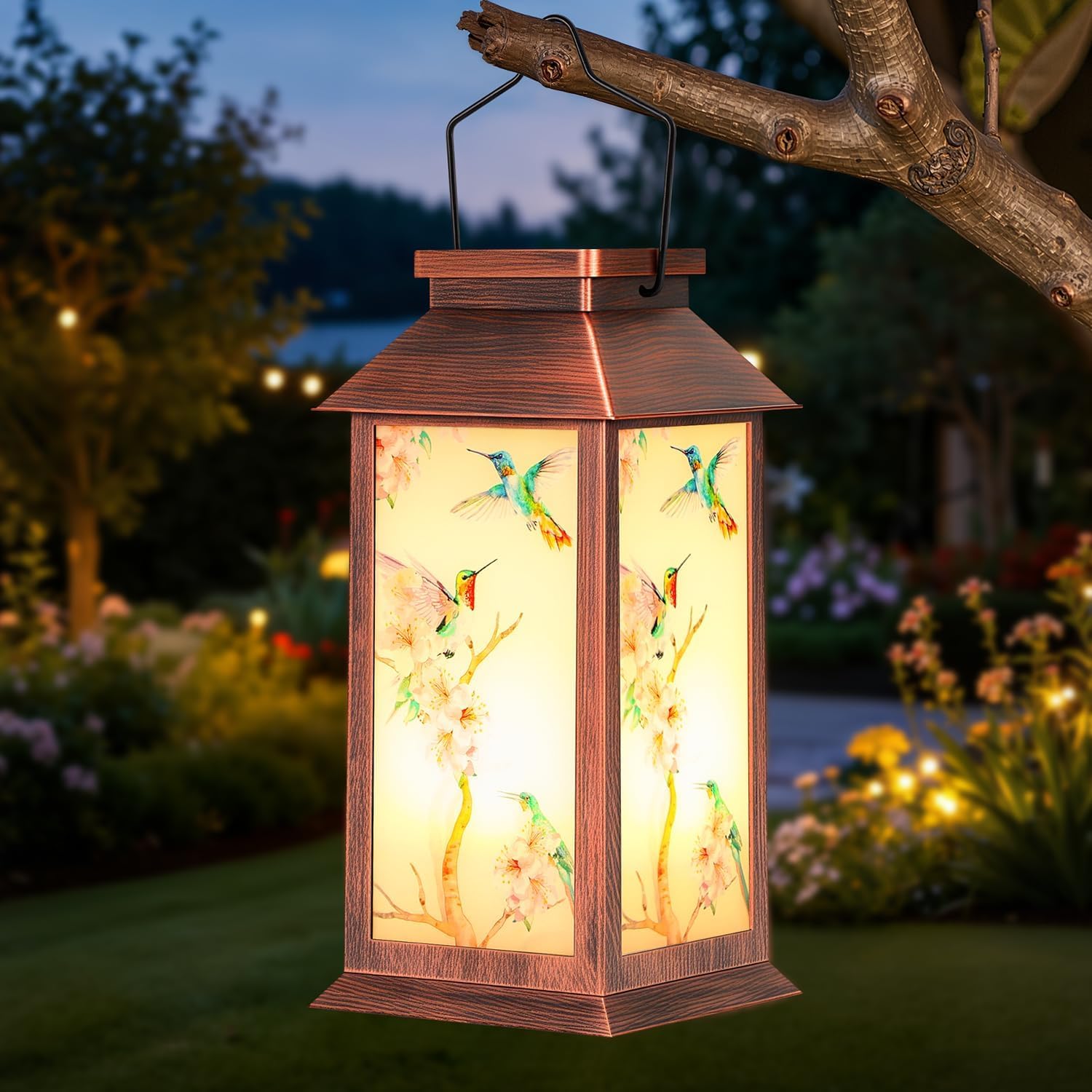 La lanterne solaire en verre motif colibri OxyLED — idée cadeau