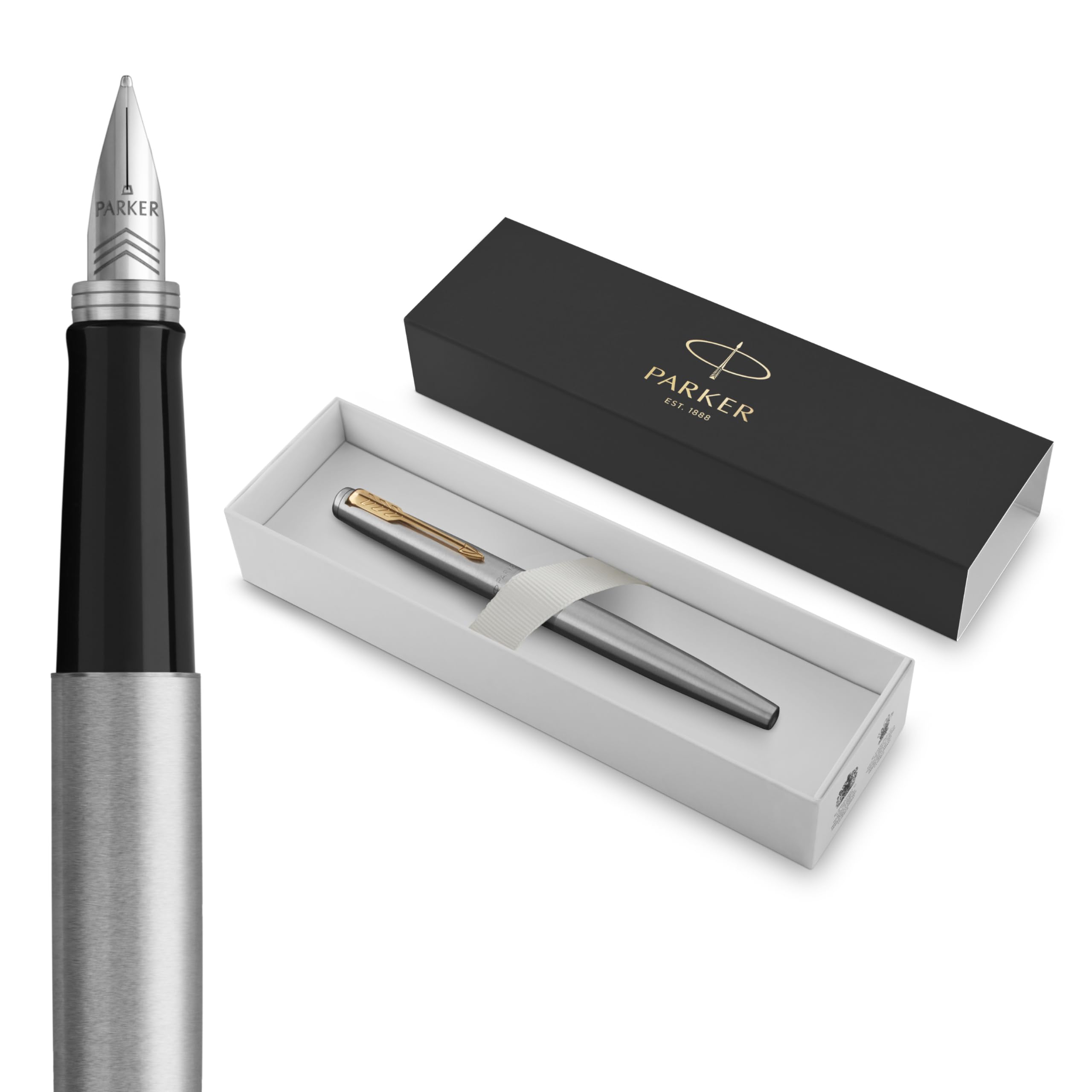 Parker Jotter, stylo plume acier et attributs or, pointe moyenne — idée cadeau