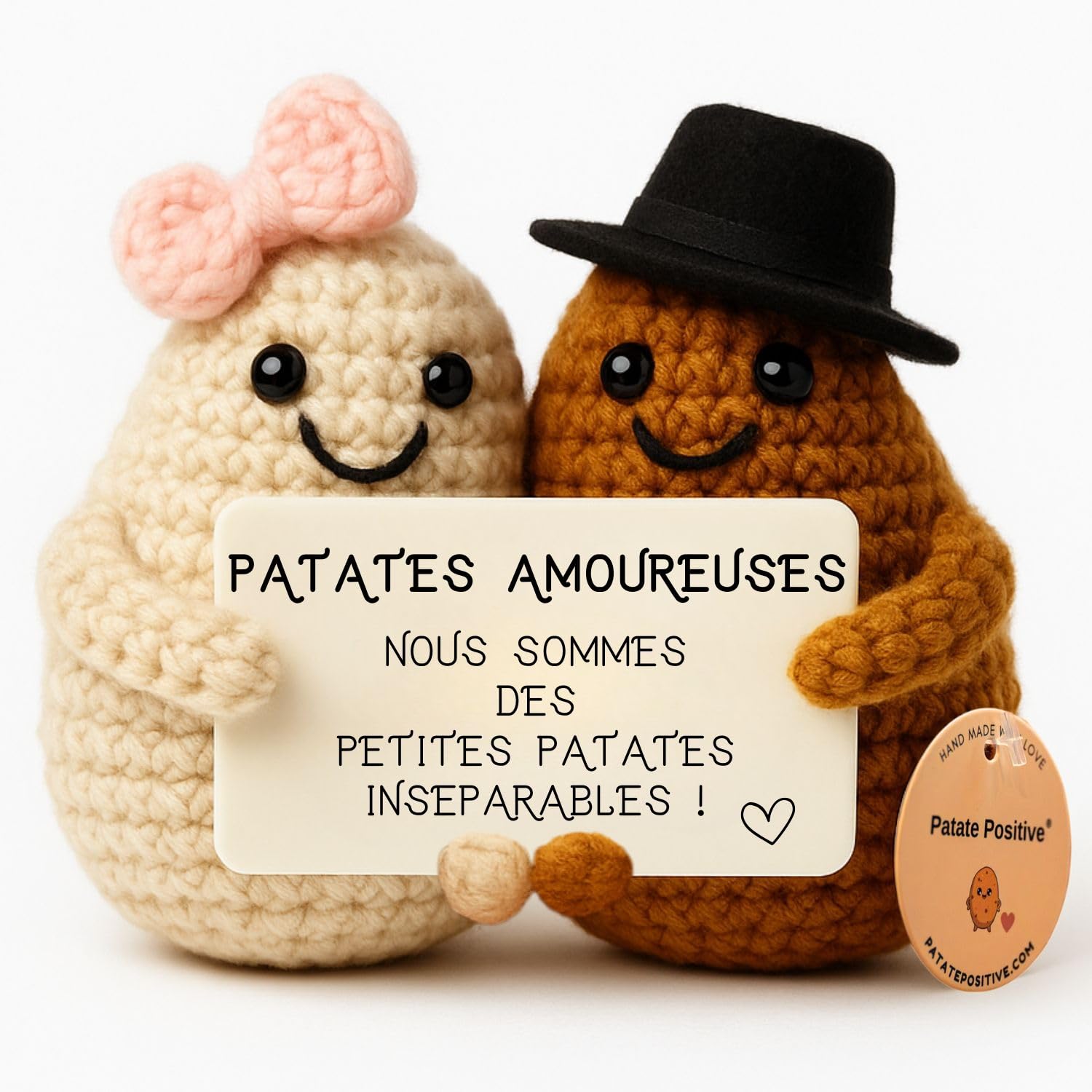 Patates Amoureuses, duo de patates en crochet Elle & Lui (Patate Positive) — idée cadeau original