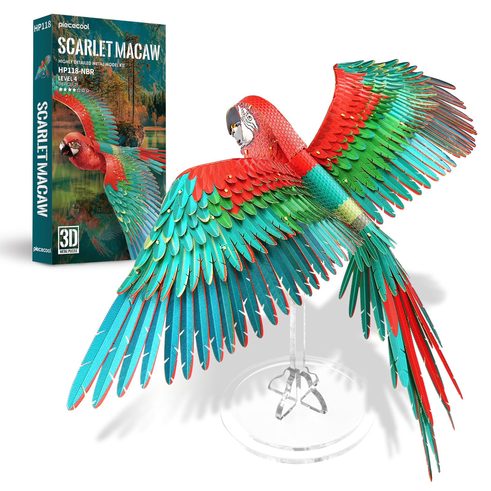Piececool maquette 3D en métal, ara rouge — idée cadeau