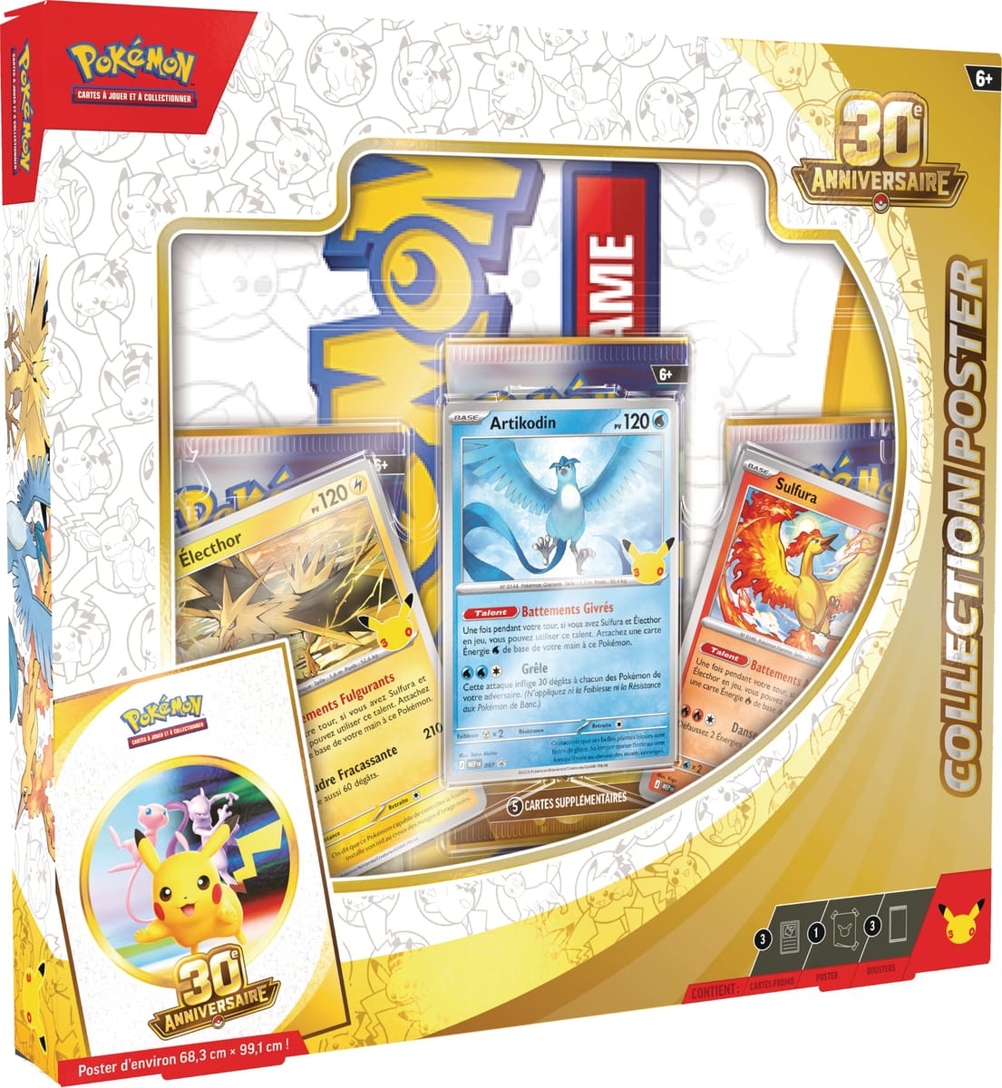 Pokémon JCC, Collection Poster 30e anniversaire (3 cartes promo, poster, 3 boosters) — idée cadeau