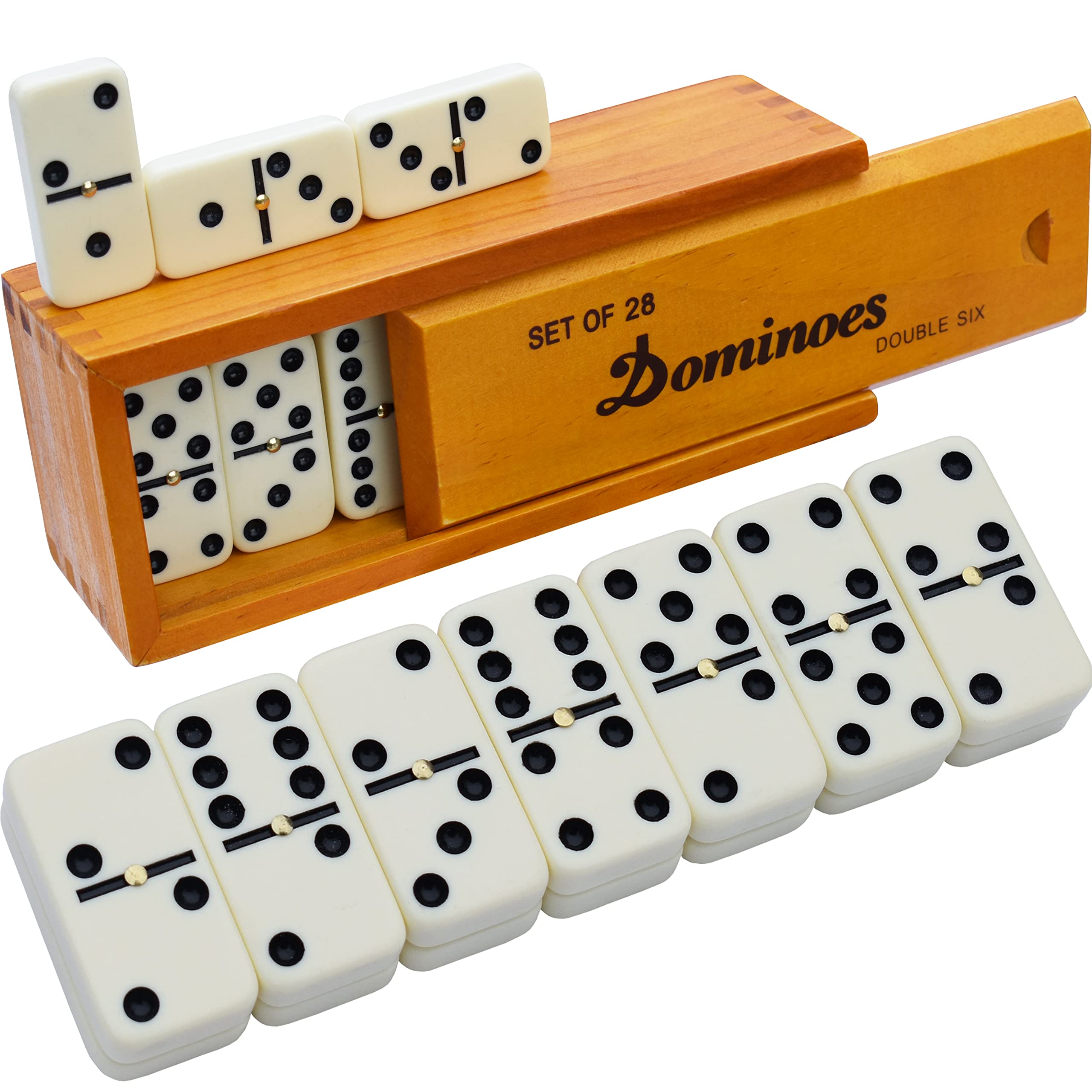 Queensell Dominos Double 6, 28 pièces dans une boîte en bois — cadeau drôle et insolite