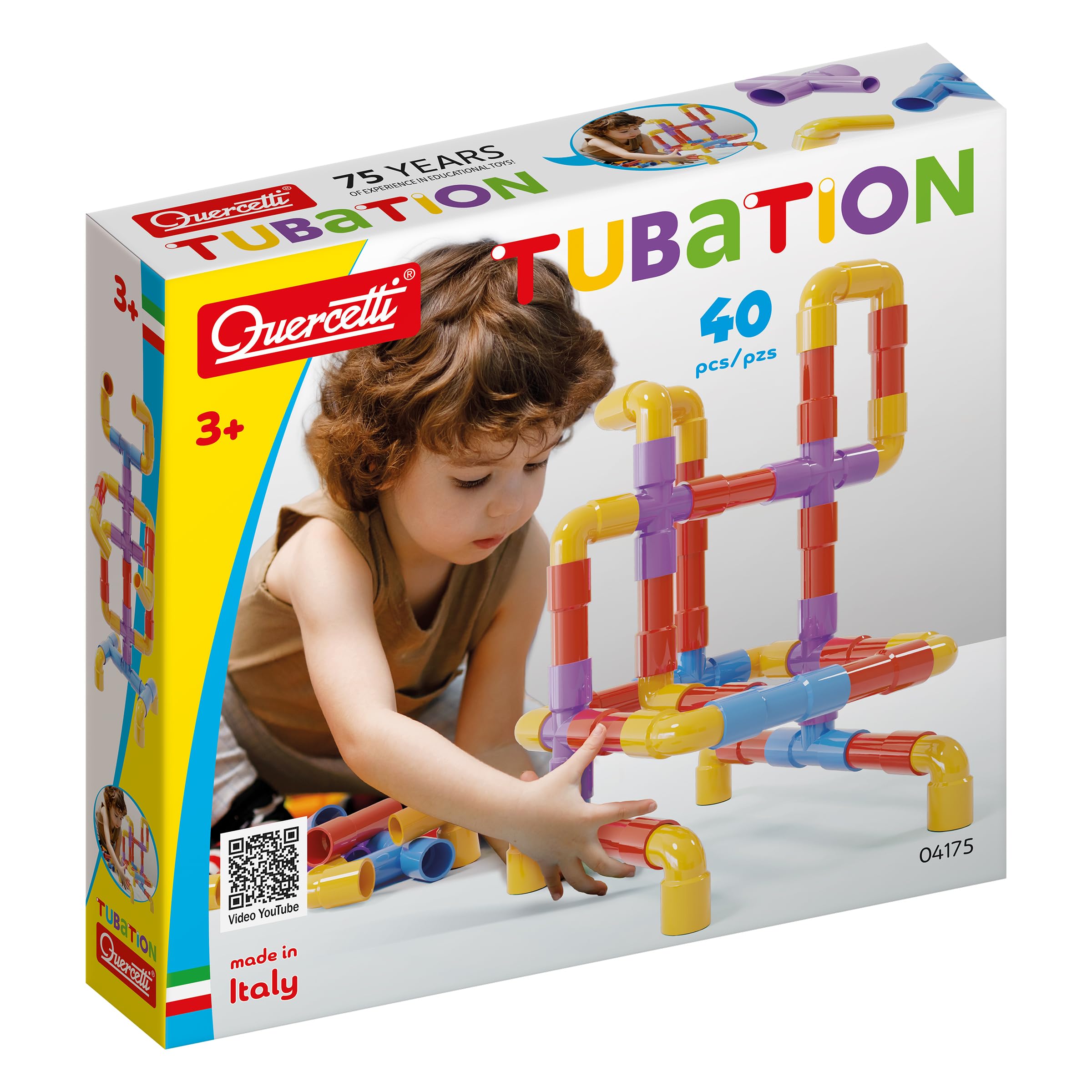 Quercetti, Tubation, 40 tubes colorés — cadeau drôle et insolite