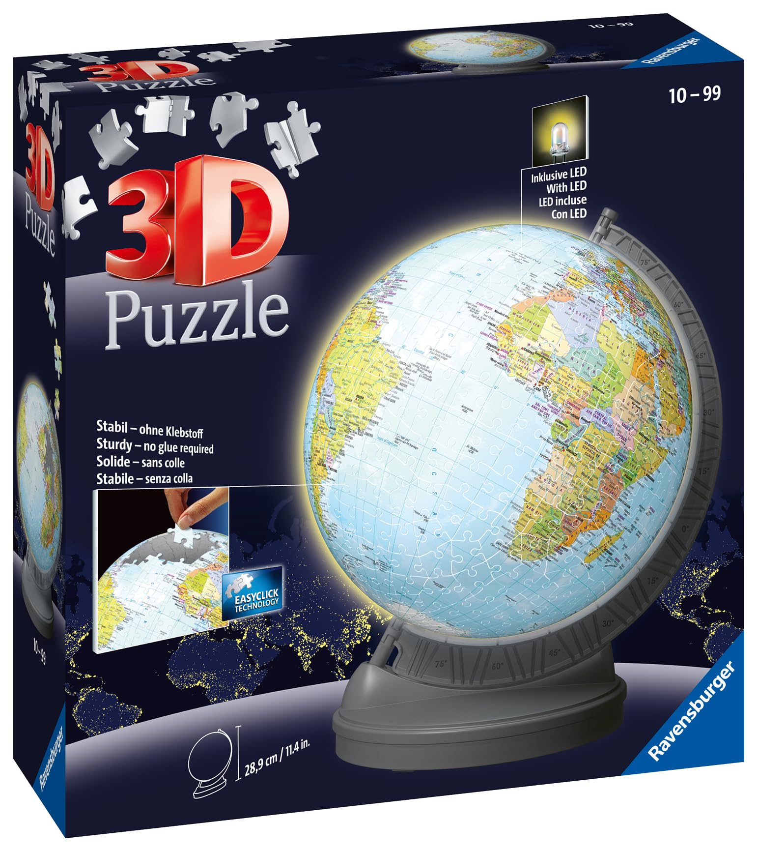 Ravensburger Puzzle 3D Globe terrestre lumineux, 540 pièces — idée cadeau