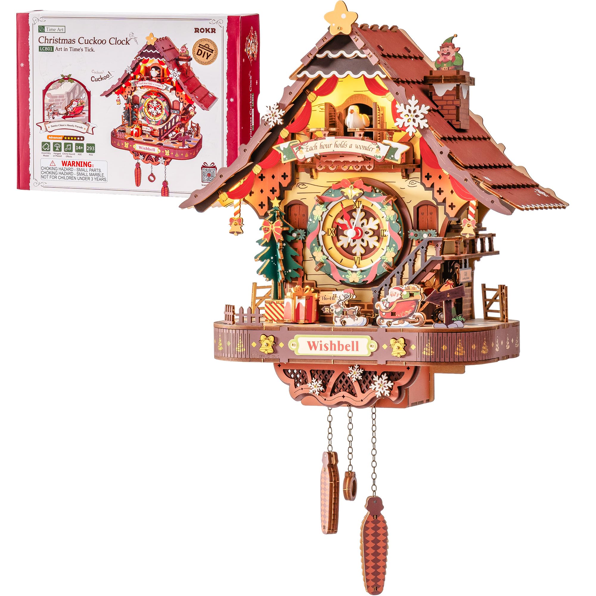 ROKR horloge coucou de Noël, maquette 3D en bois