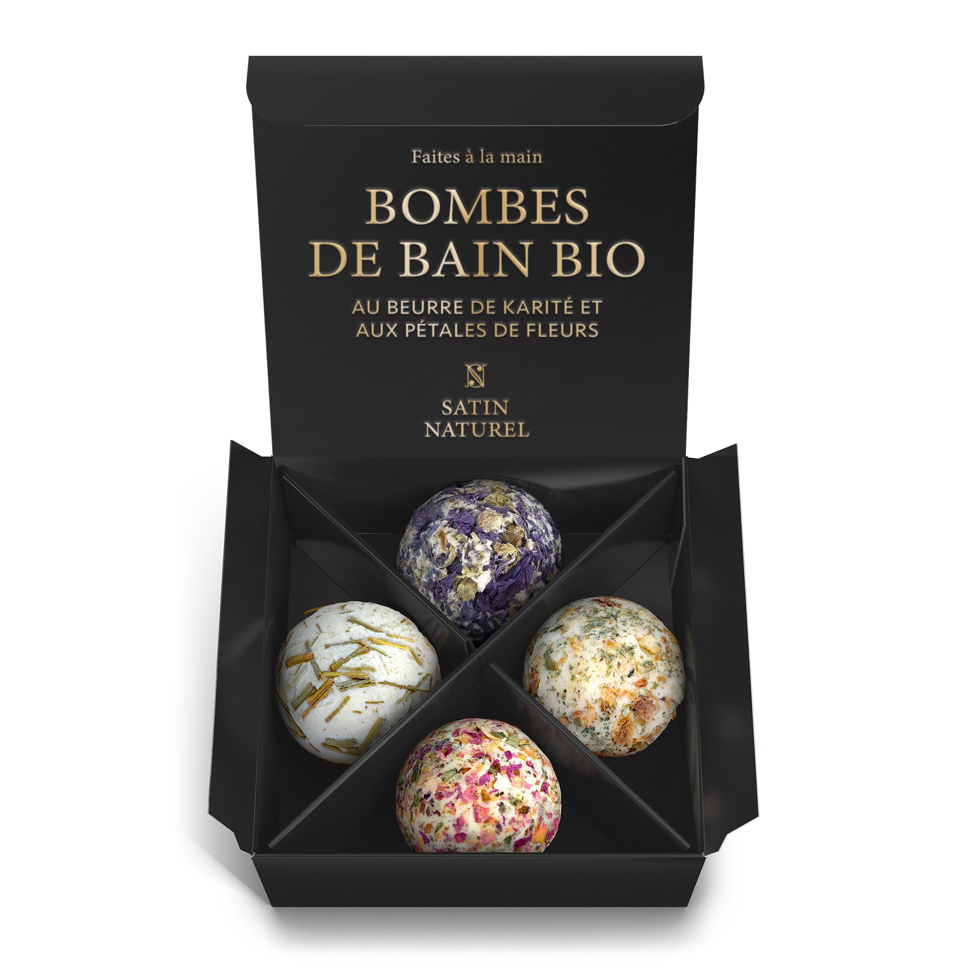 Satin Naturel, coffret de 4 bombes de bain bio — cadeau drôle et insolite
