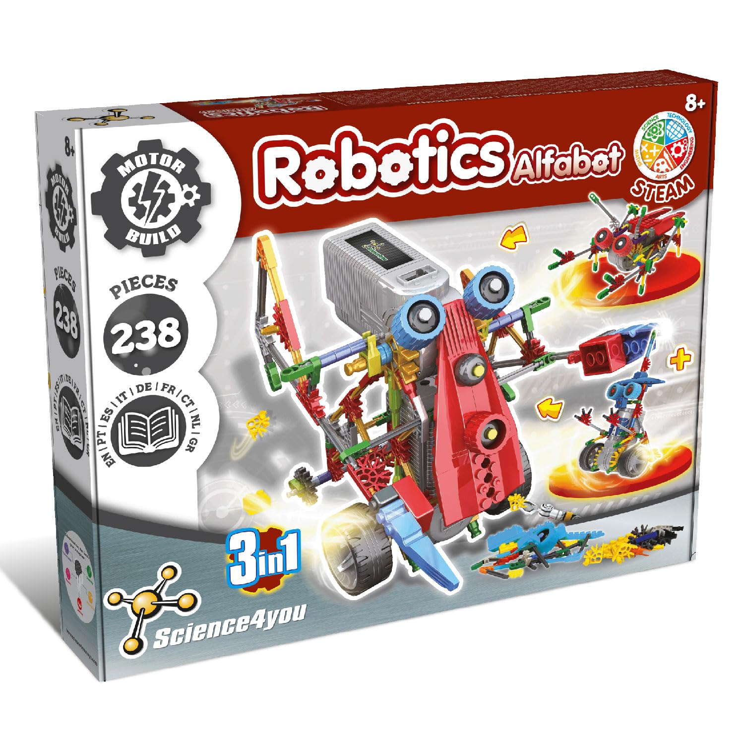 Science4you Robotique Alfabot, kit de 3 robots en 238 pièces — cadeau drôle et insolite