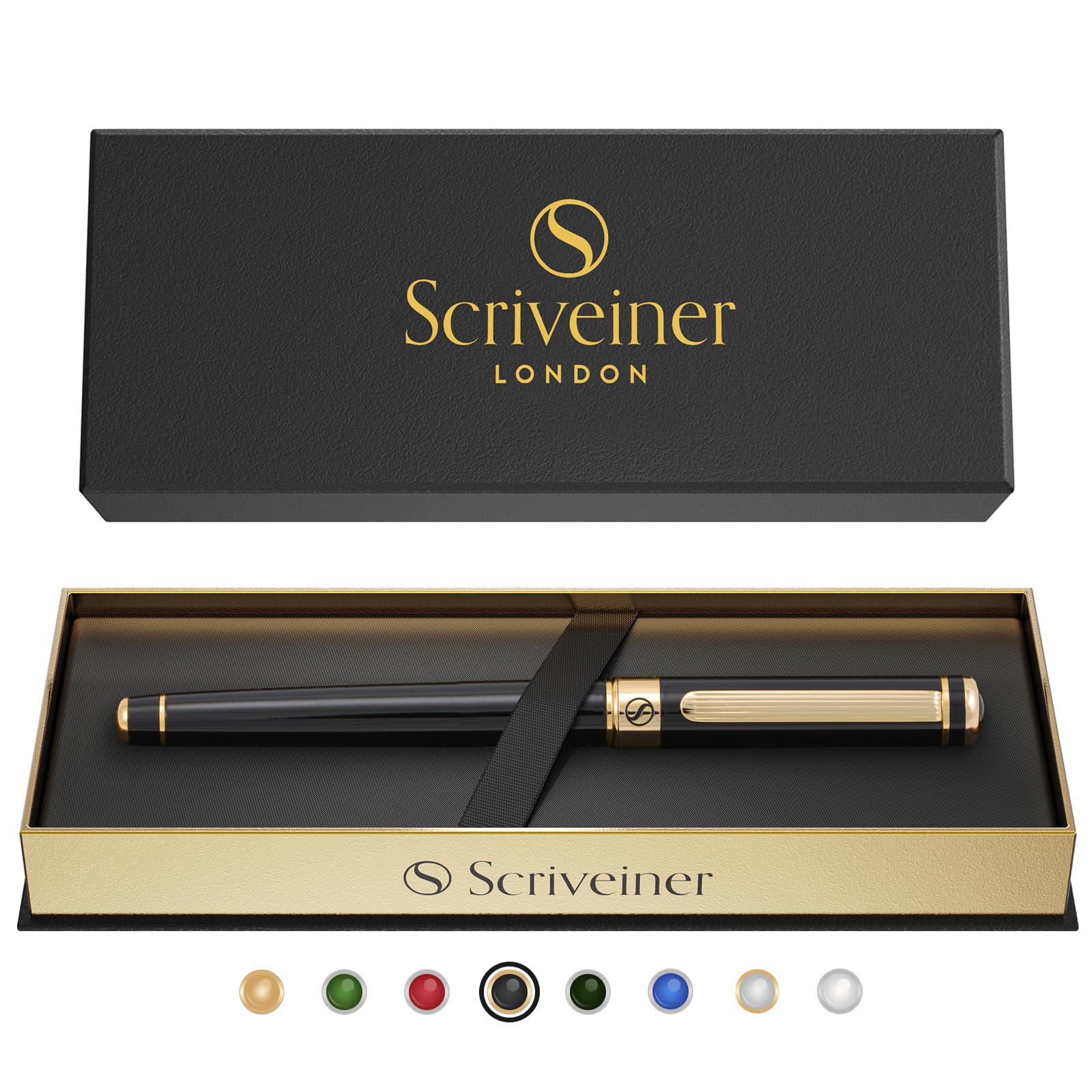 Scriveiner Black Lacquer Rollerball Pen with Gold Plating, Gift Boxed — funny gift