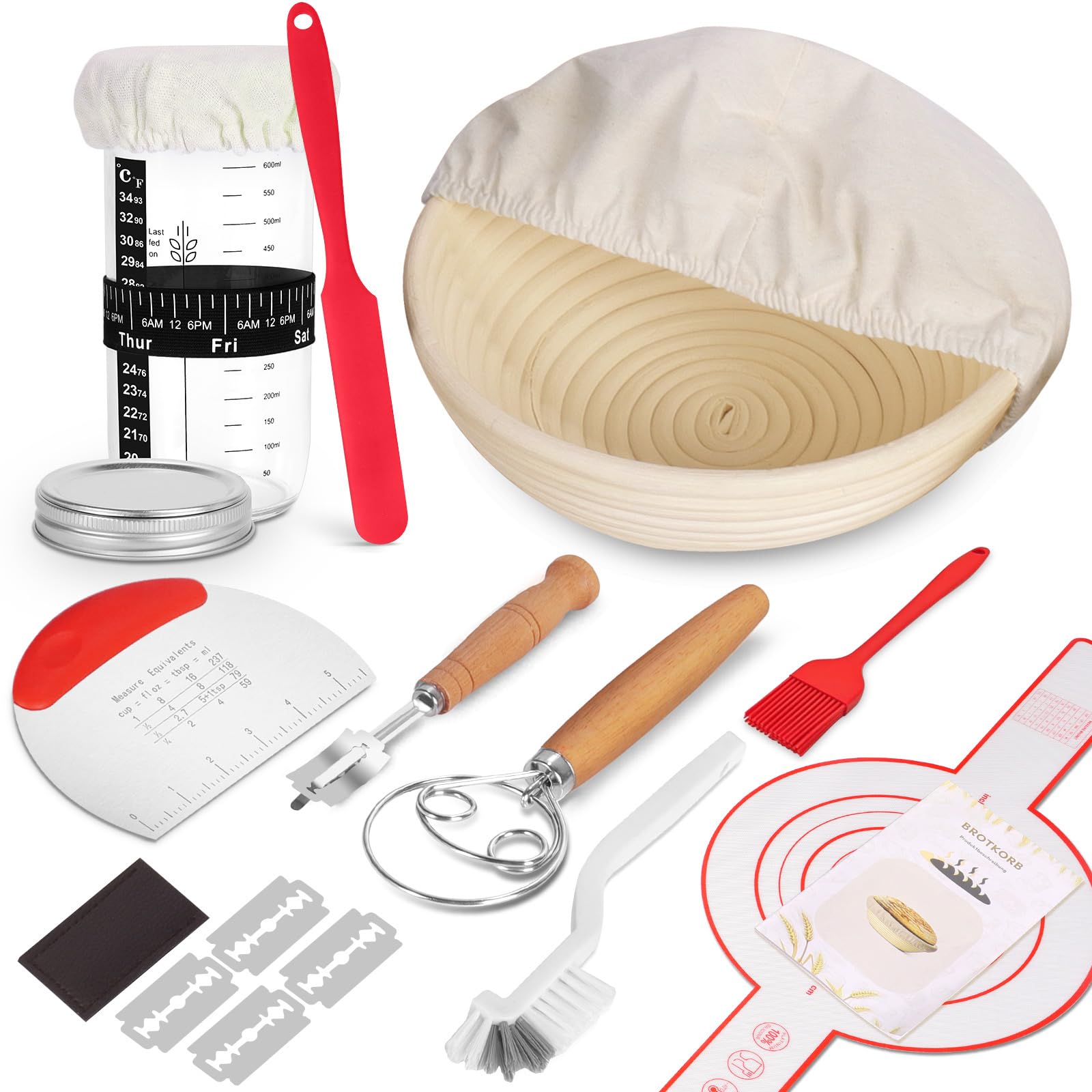 SHANNA, kit pain au levain de 9 pièces avec banneton en rotin — idée cadeau
