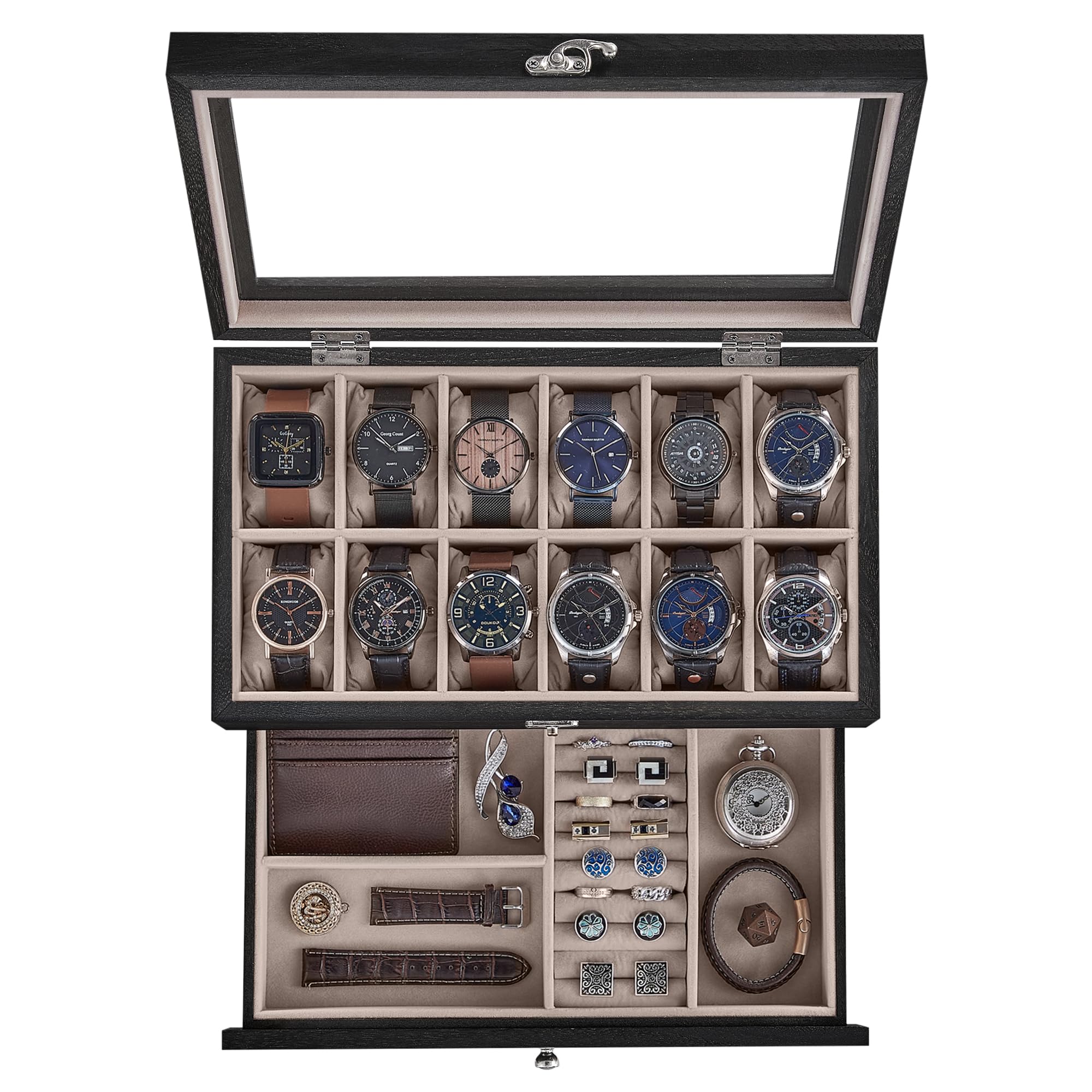 La boîte à montres SONGMICS 12 emplacements, couvercle en verre — cadeau drôle