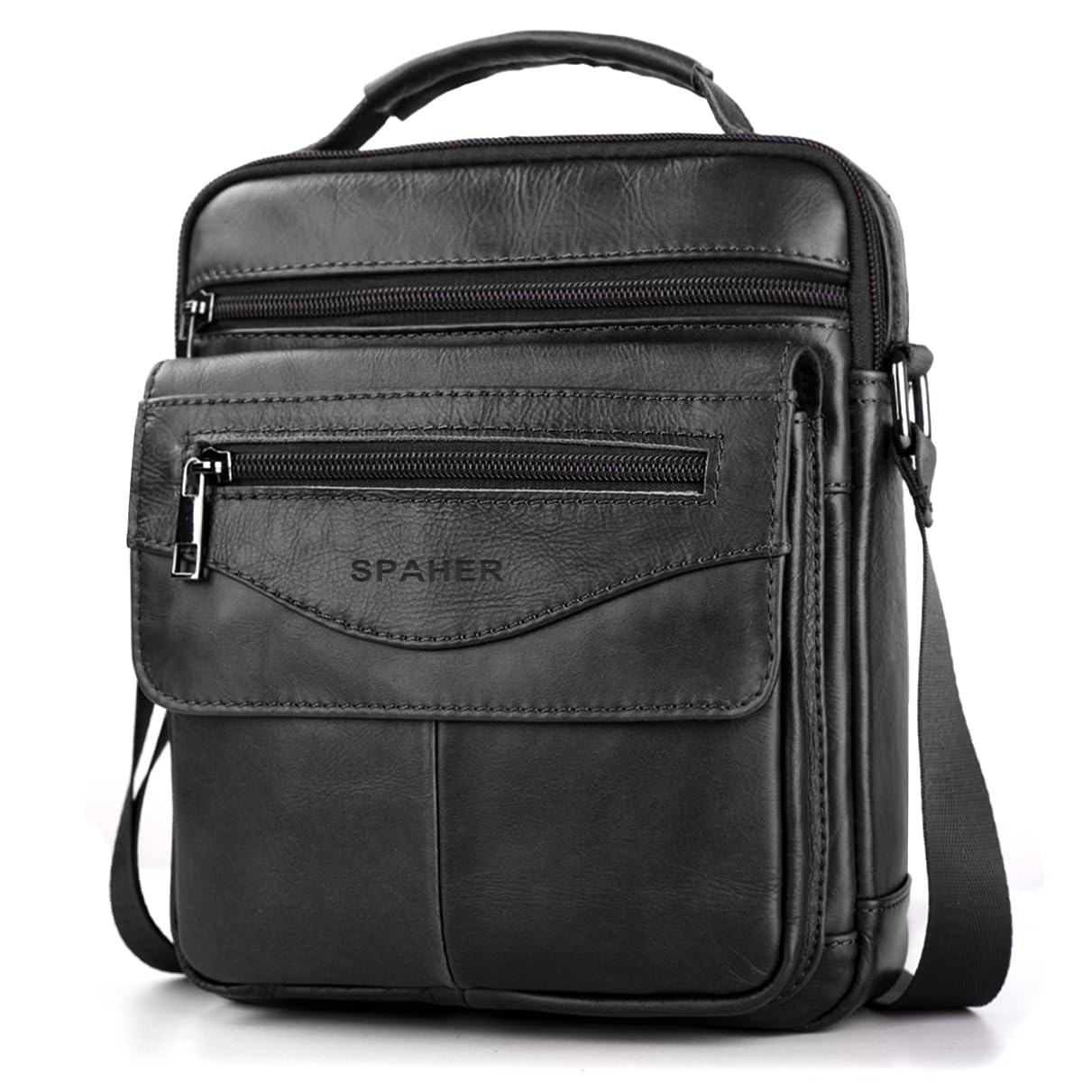 SPAHER, sacoche homme en cuir de vachette, bandoulière, pour iPad 11 pouces — idée cadeau