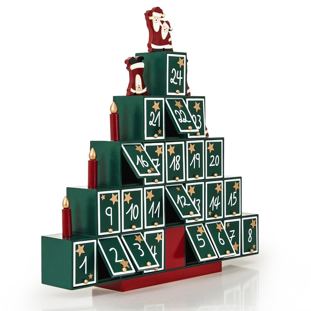 Spielwerk, calendrier de l'Avent en bois à remplir, sapin de 24 tiroirs — idée cadeau