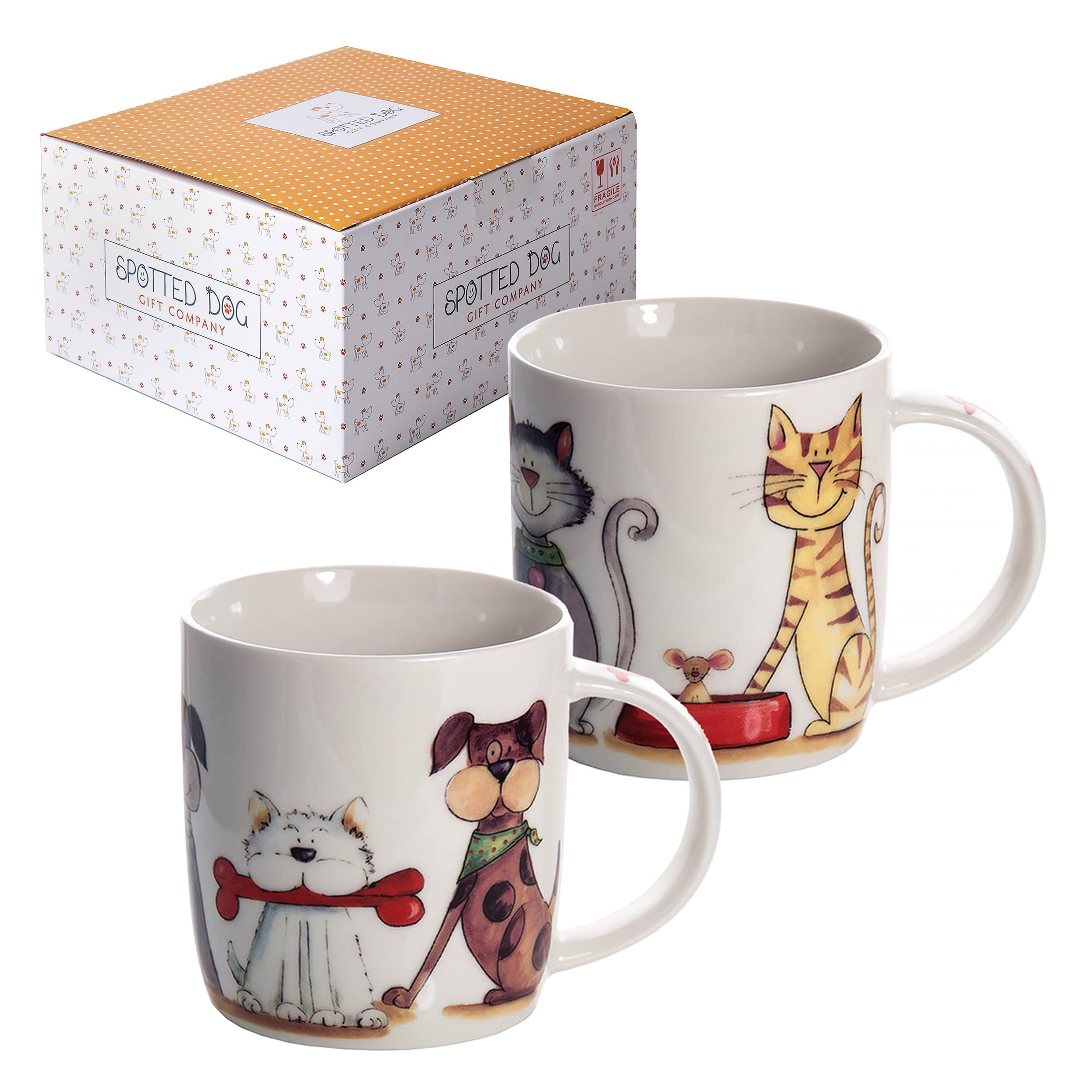 Spotted Dog Gift Company, 2 tasses chat et chien 350 ml — idée cadeau