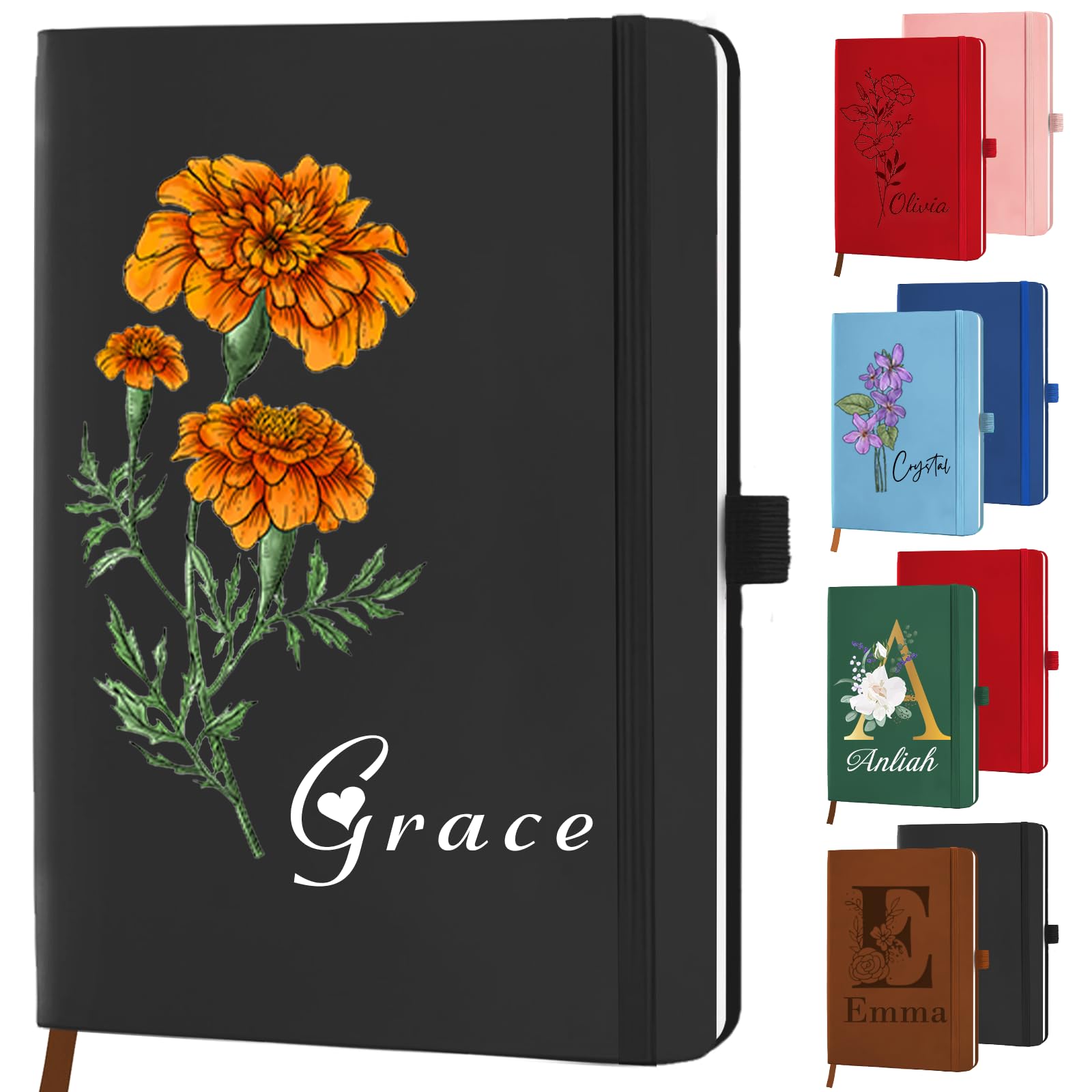 STREADVE, carnet A5 personnalisé avec prénom et fleur de naissance — idée cadeau