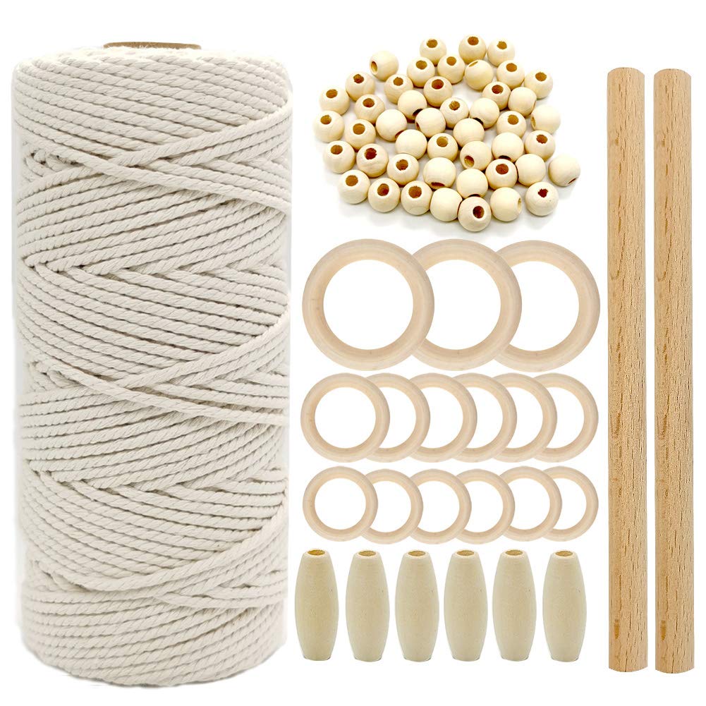 suo long, kit de macramé débutant avec 100 m de cordon et accessoires en bois — cadeau drôle et insolite