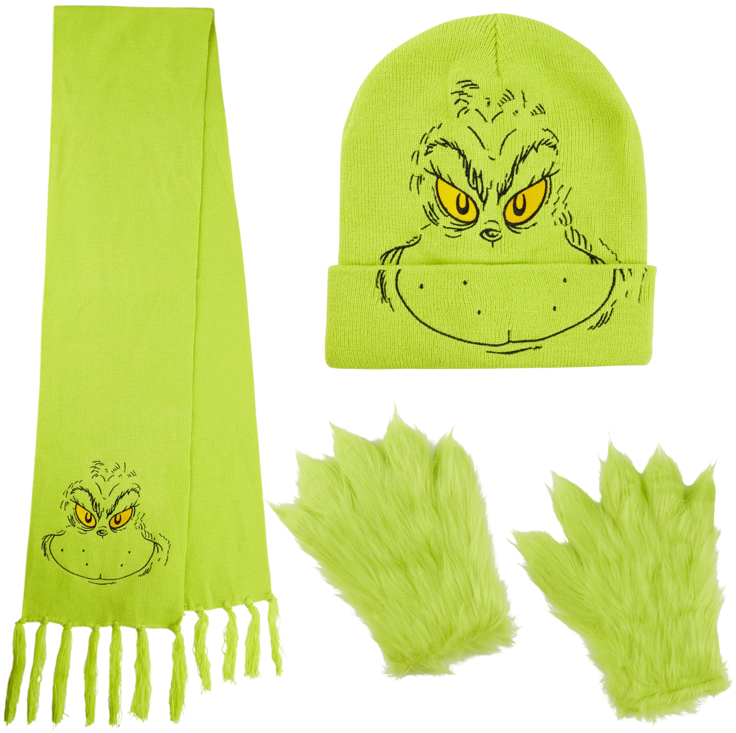 The Grinch, set d'hiver bonnet, gants et cache-cou (femme et ado) — idée cadeau