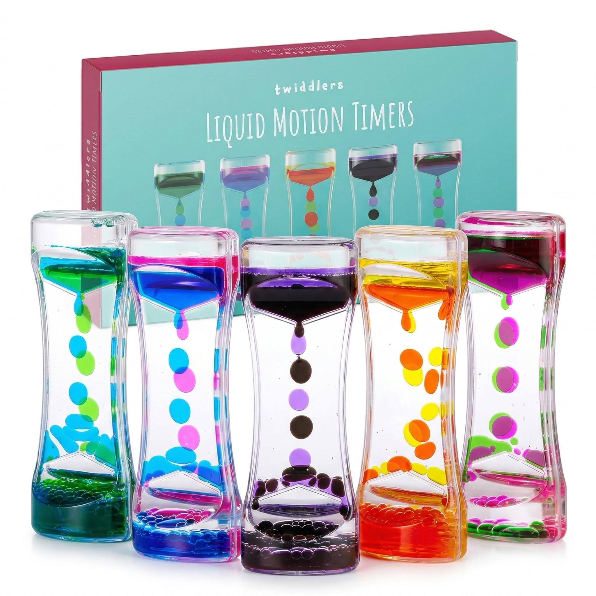 5 sabliers liquides THE TWIDDLERS, 14 cm — idée cadeau