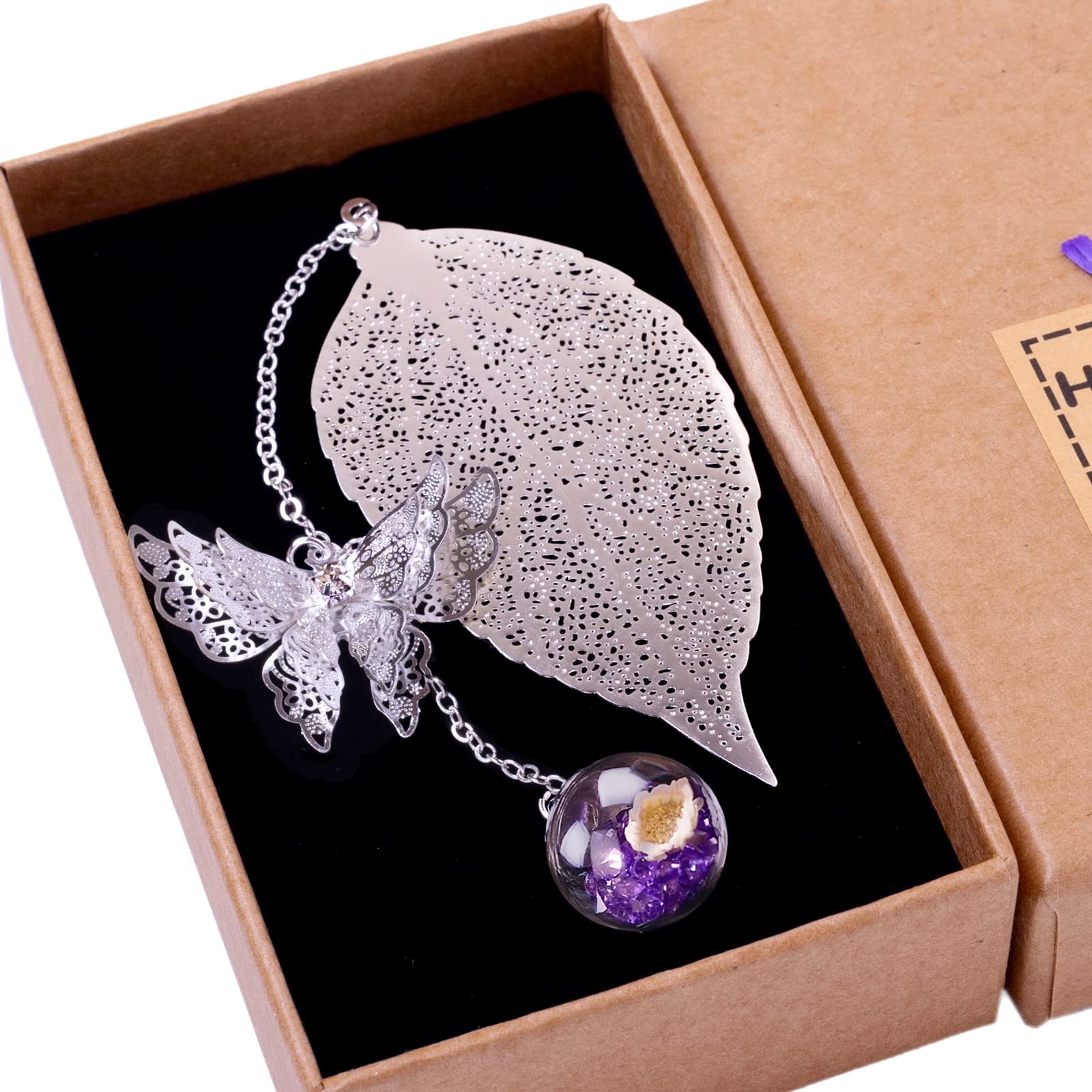 Toirxarn, marque-page à pendentif papillon et fleur naturelle — cadeau drôle et insolite