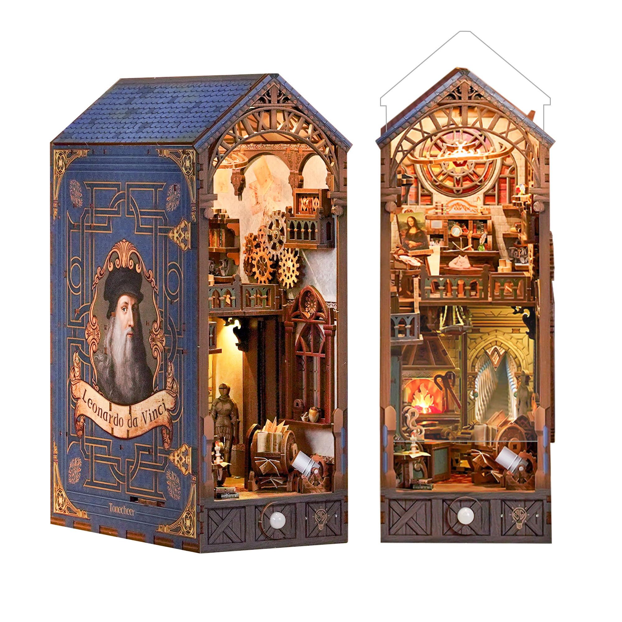 Tonecheer Book Nook Kit, Leonardo da Vinci Wooden Miniature — original gift idea