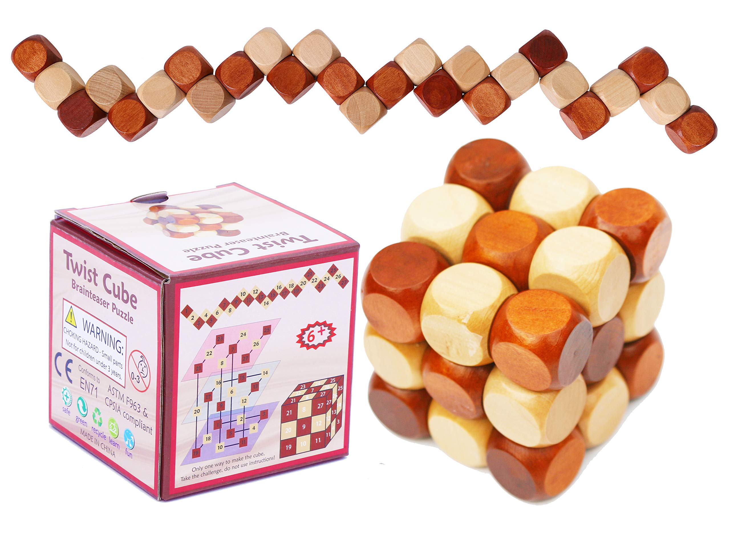 TOWO Cube Twist en bois, casse-tête à perles enchaînées — idée cadeau
