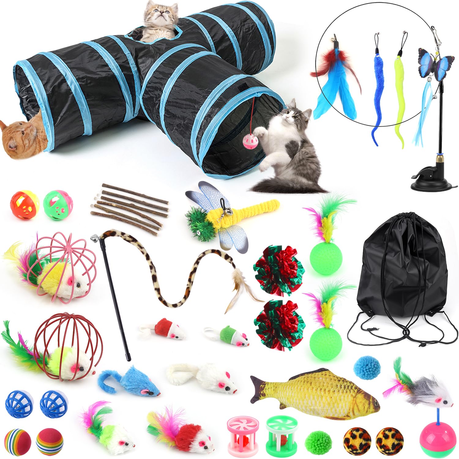 UGBO, tunnel pour chat 3 voies et kit de 39 jouets — idée cadeau