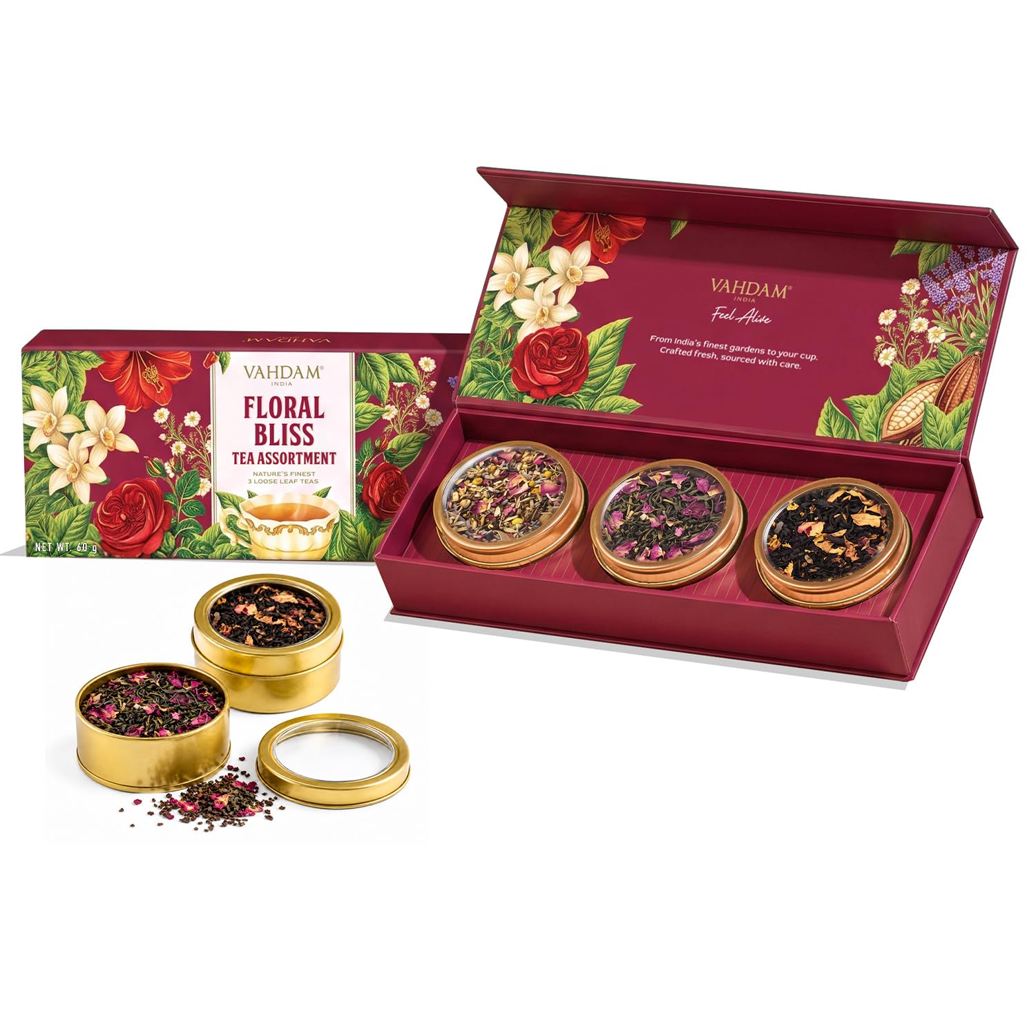 VAHDAM Blush, coffret cadeau de 3 thés en vrac (90 g)