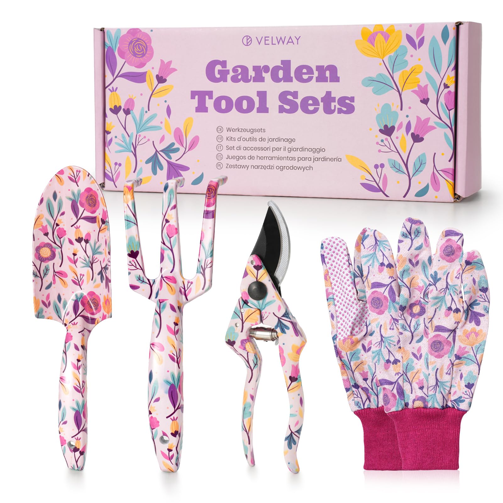 Velway, coffret de 5 outils de jardinage avec gants — idée cadeau