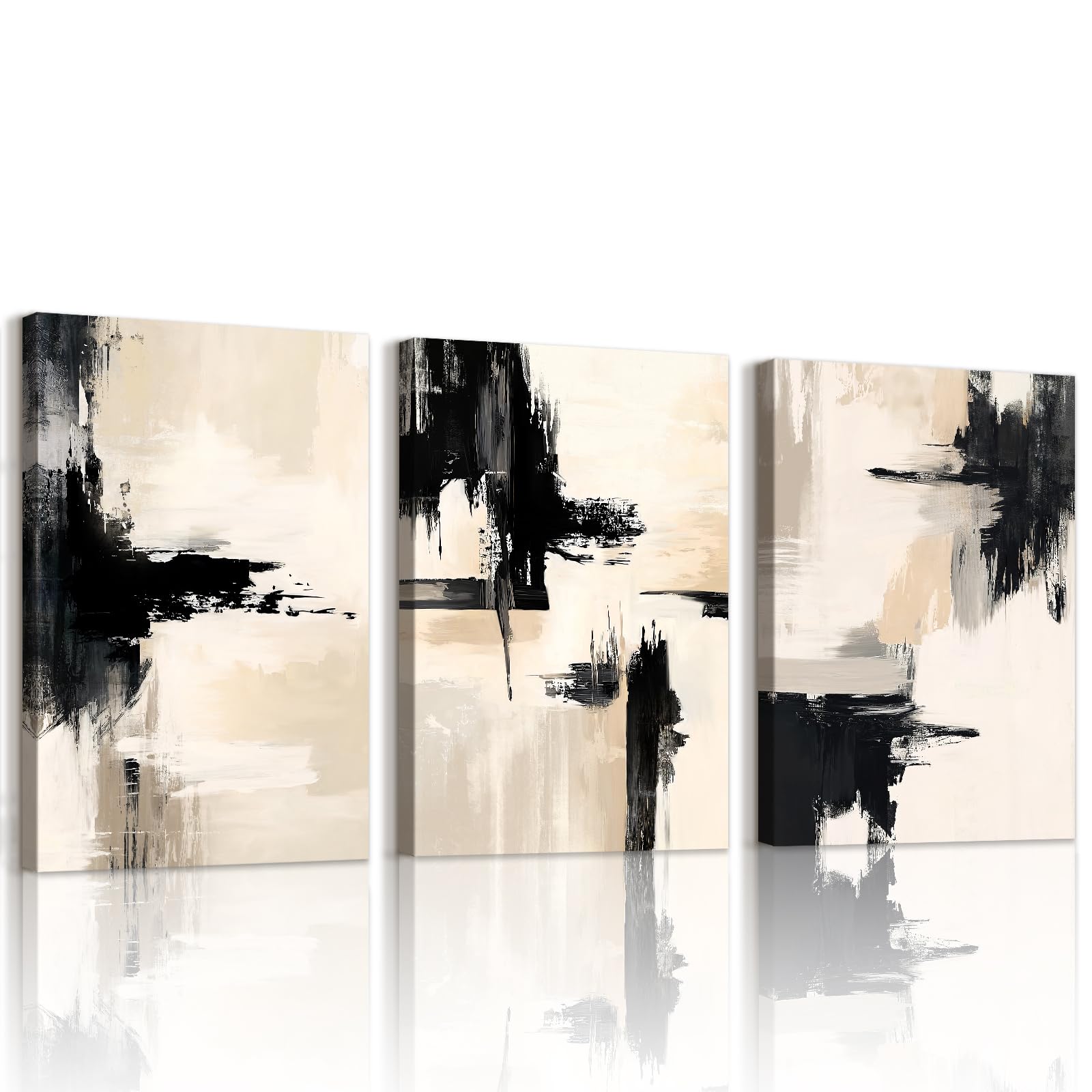 Le triptyque WENGTIAO encre minimaliste, 3 toiles 50 x 70 cm — idée cadeau