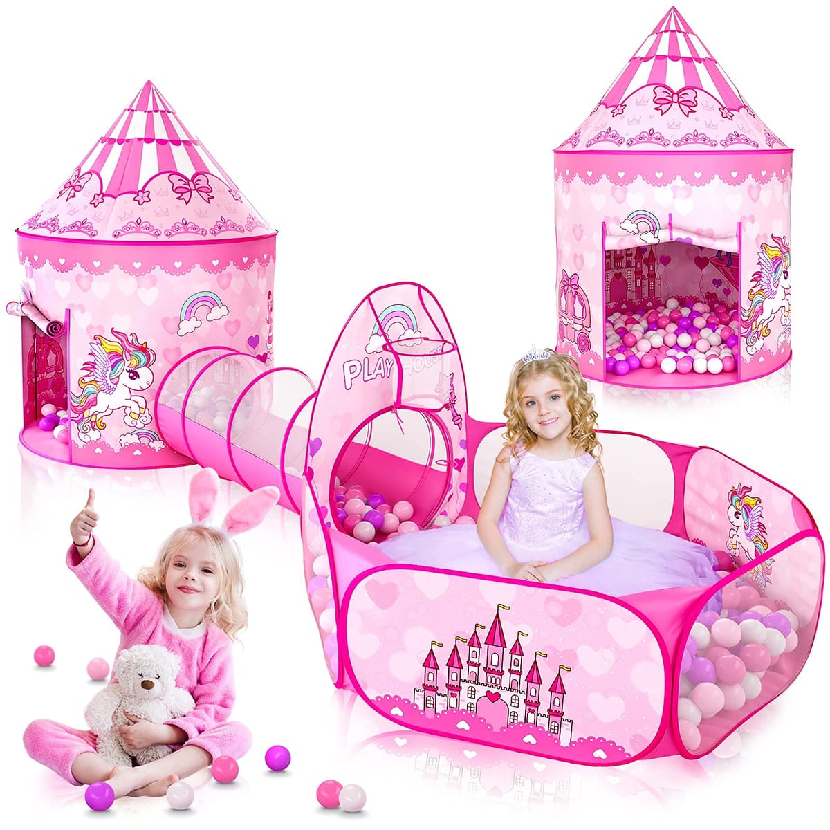Wilwolfer, tente de jeu enfant 3-en-1 avec tunnel et piscine à balles — idée cadeau
