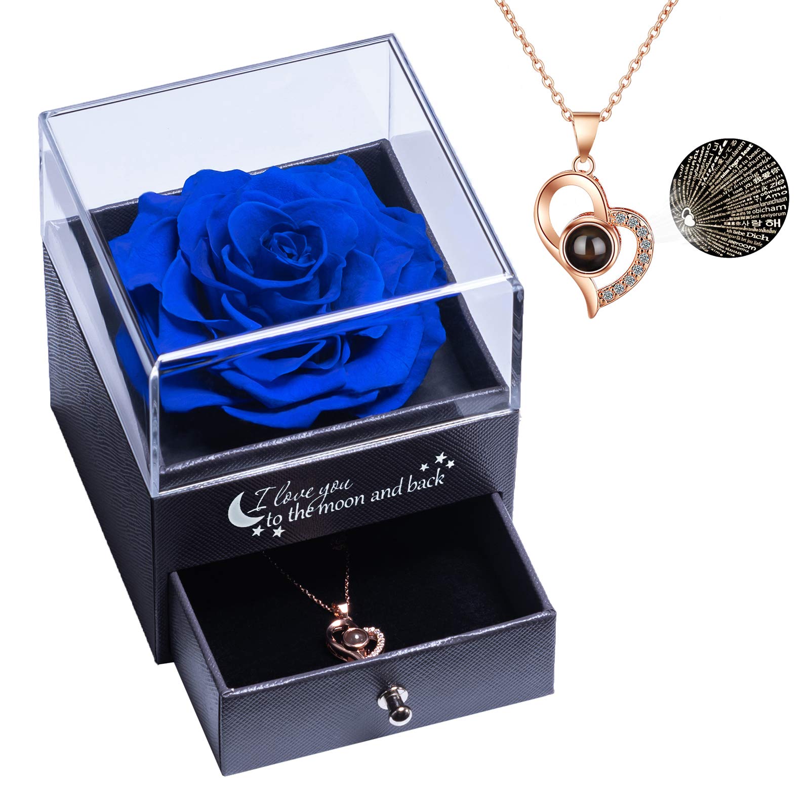 Yamonic, rose éternelle et collier « Je t'aime » en 100 langues — idée cadeau