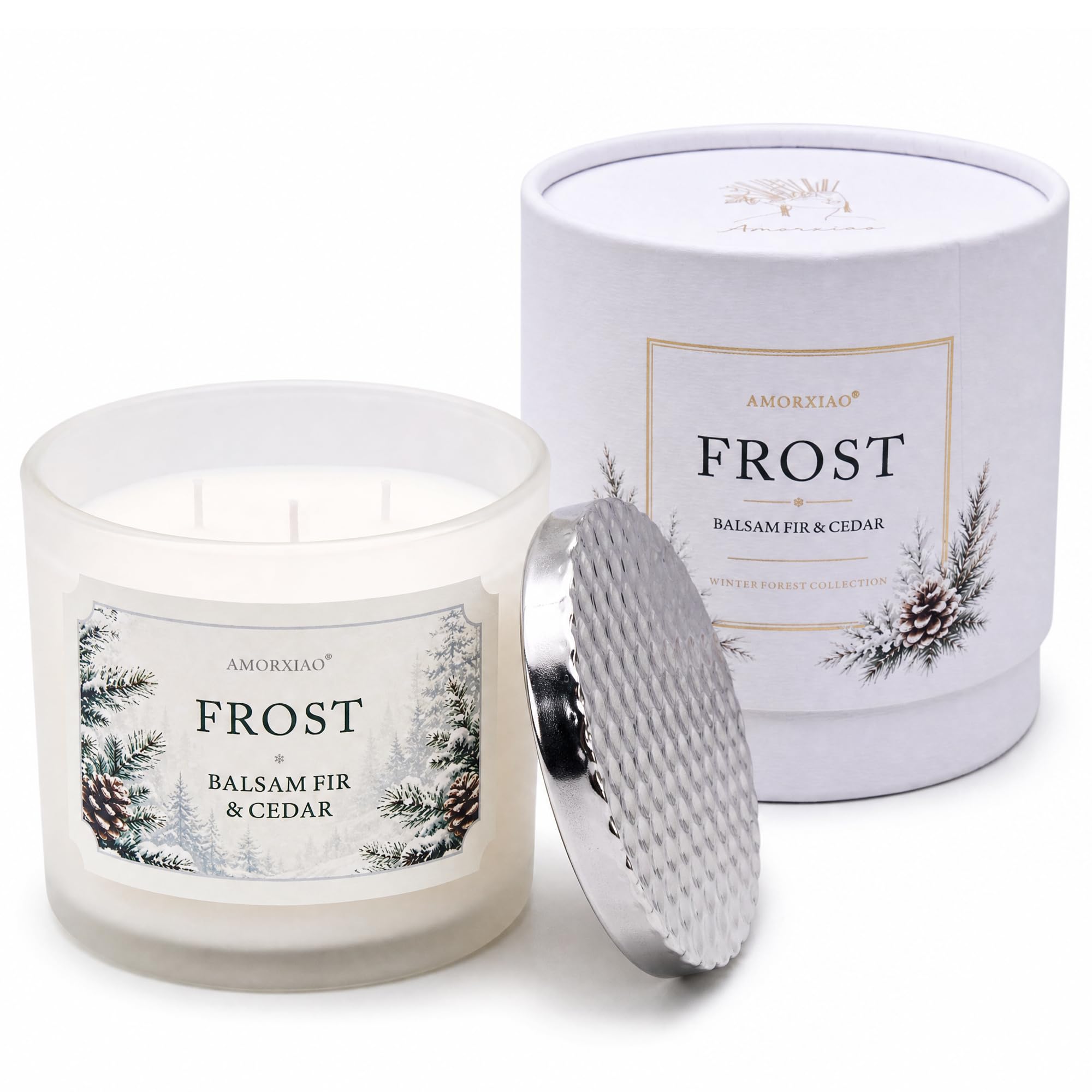 Yinuo Light, bougie parfumée Sapin baumier et Bois de cèdre, 3 mèches, 380 g — idée cadeau