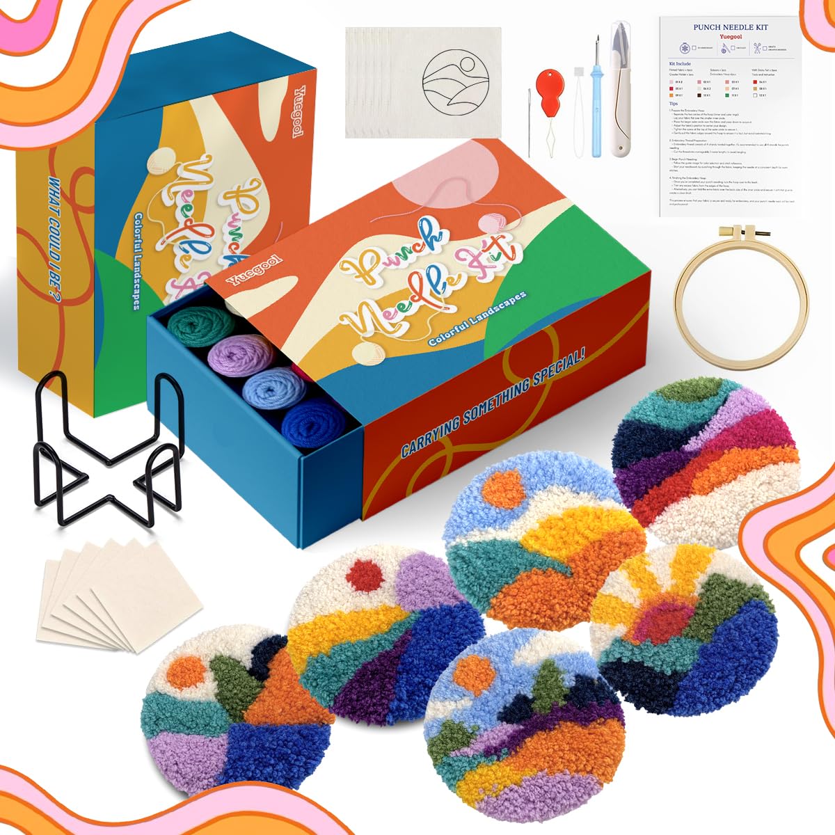 yuegool, kit punch needle pour broder 6 sous-verres paysages — idée cadeau