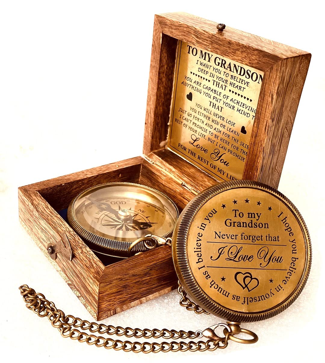 ALADEAN Engraved Brass Compass for a Grandson — gift idea