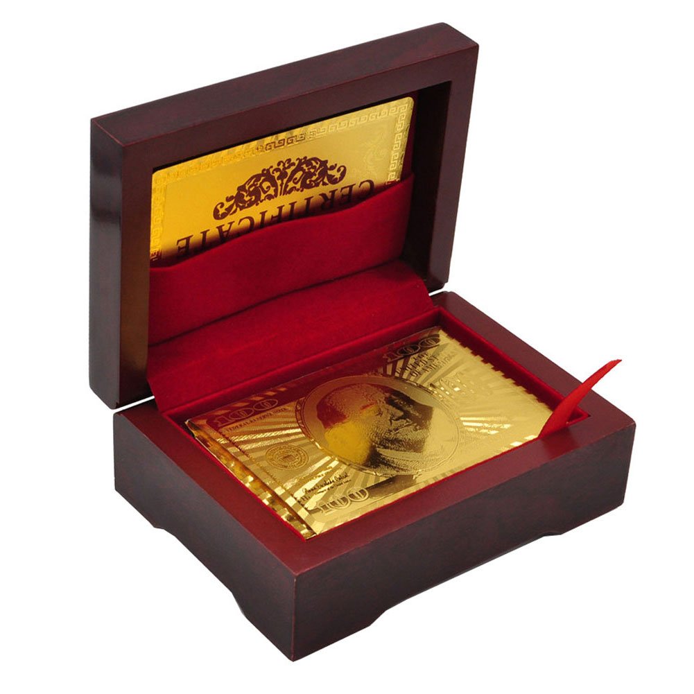 Armear 24K Gold Foil Playing Cards in a Wooden Box — gift idea