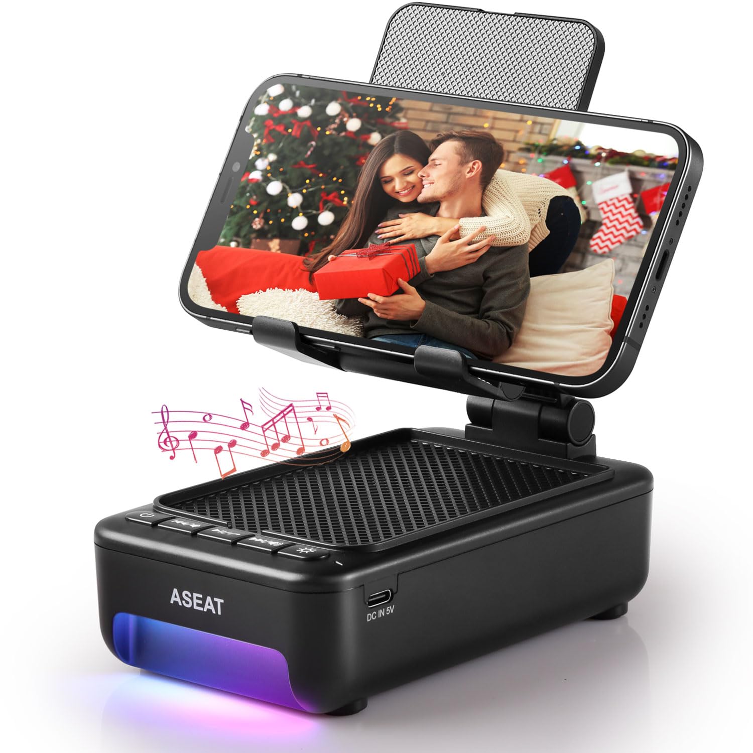 Cell Phone Stand with Bluetooth Speaker & LED Color Changing Light — original gift idea