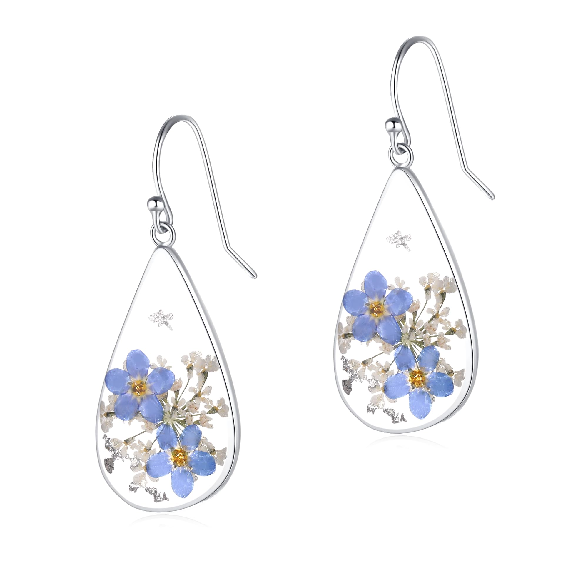 AUNTESIGN Forget-Me-Not Pressed Flower Earrings, Sterling Silver — gift idea