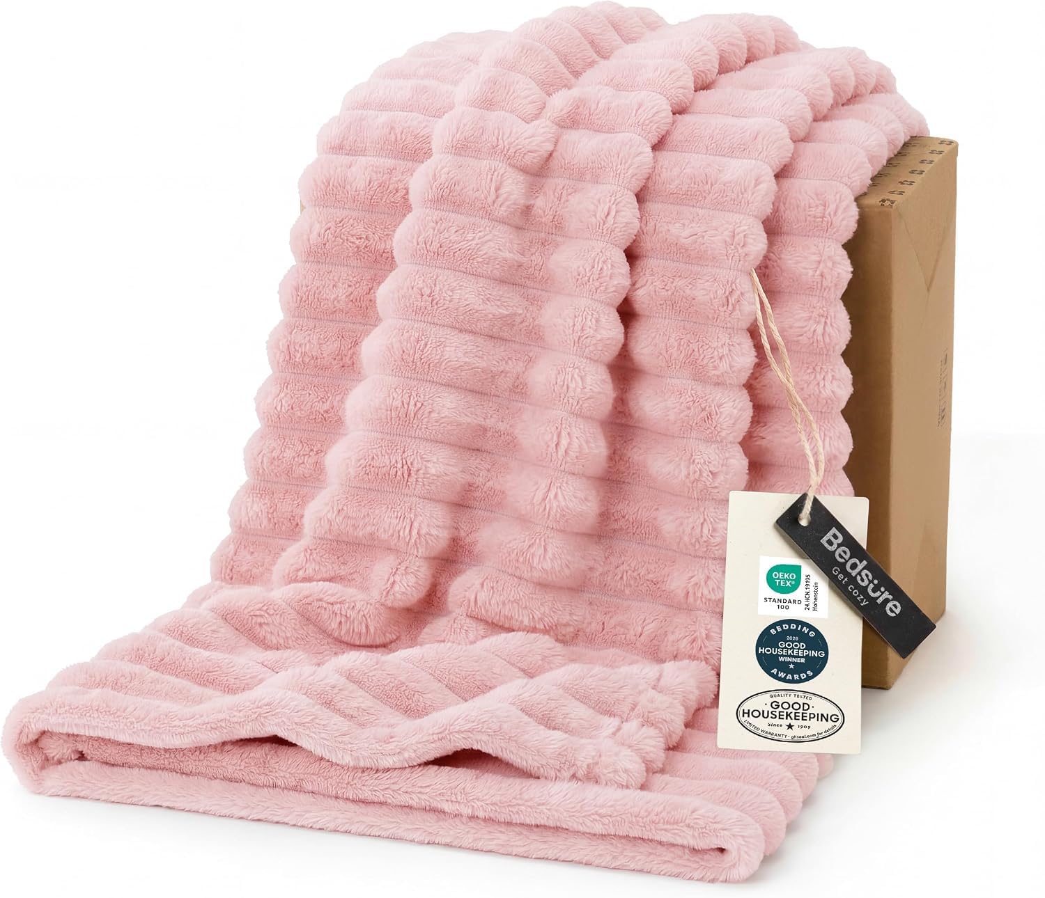 Bedsure Soft Coral Pink Striped Throw Blanket, 50 x 60 in — gift idea
