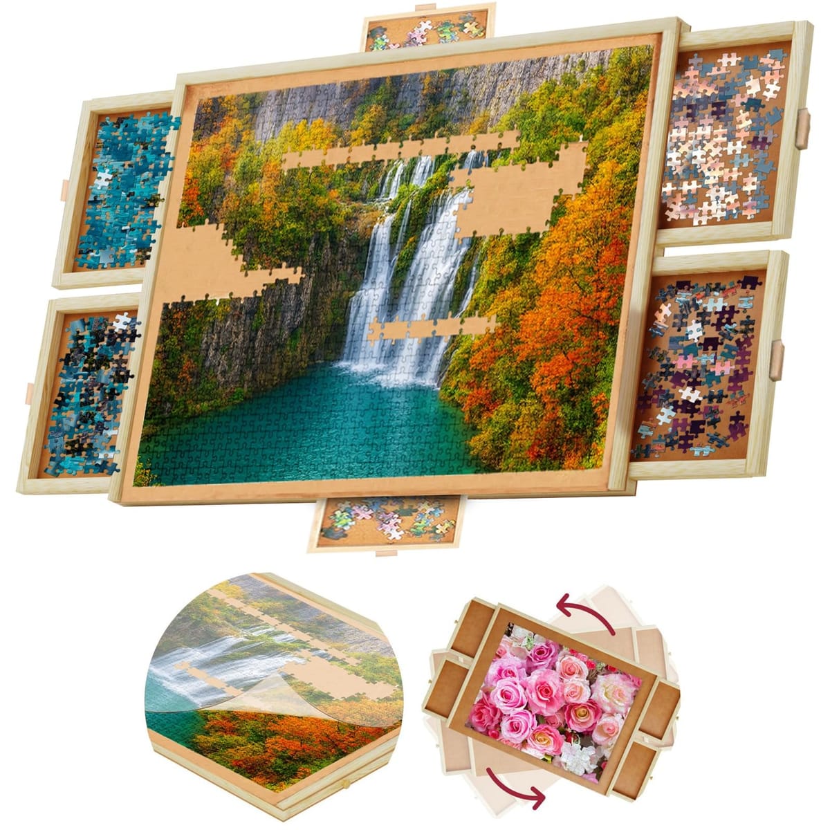 Beyond Innoventions 1500-Piece Wooden Jigsaw Puzzle Board, 6 Drawers, Rotating — gift idea