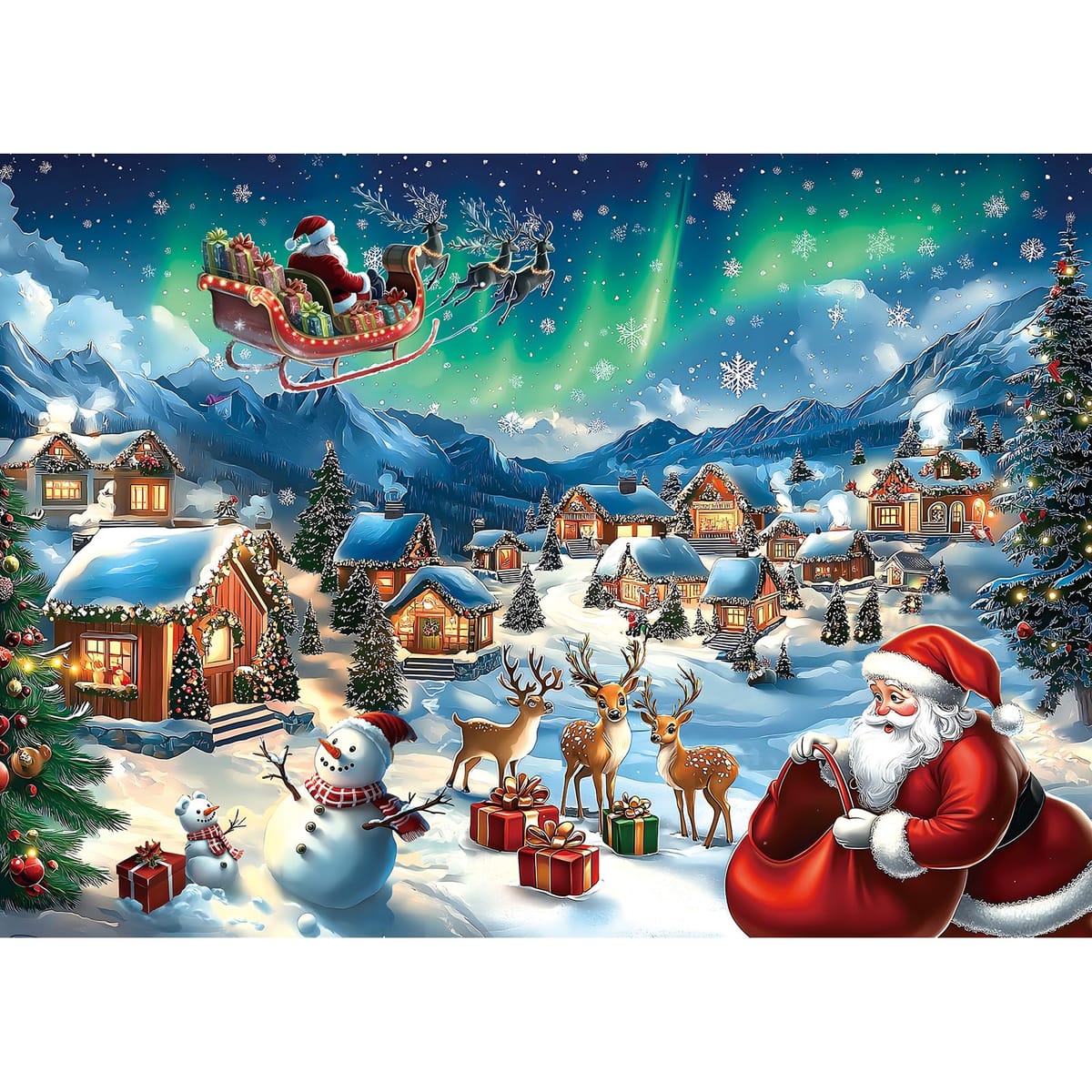Blueforest 1000-Piece Adult Jigsaw Puzzle, Santa Aurora Sleigh Christmas — gift idea