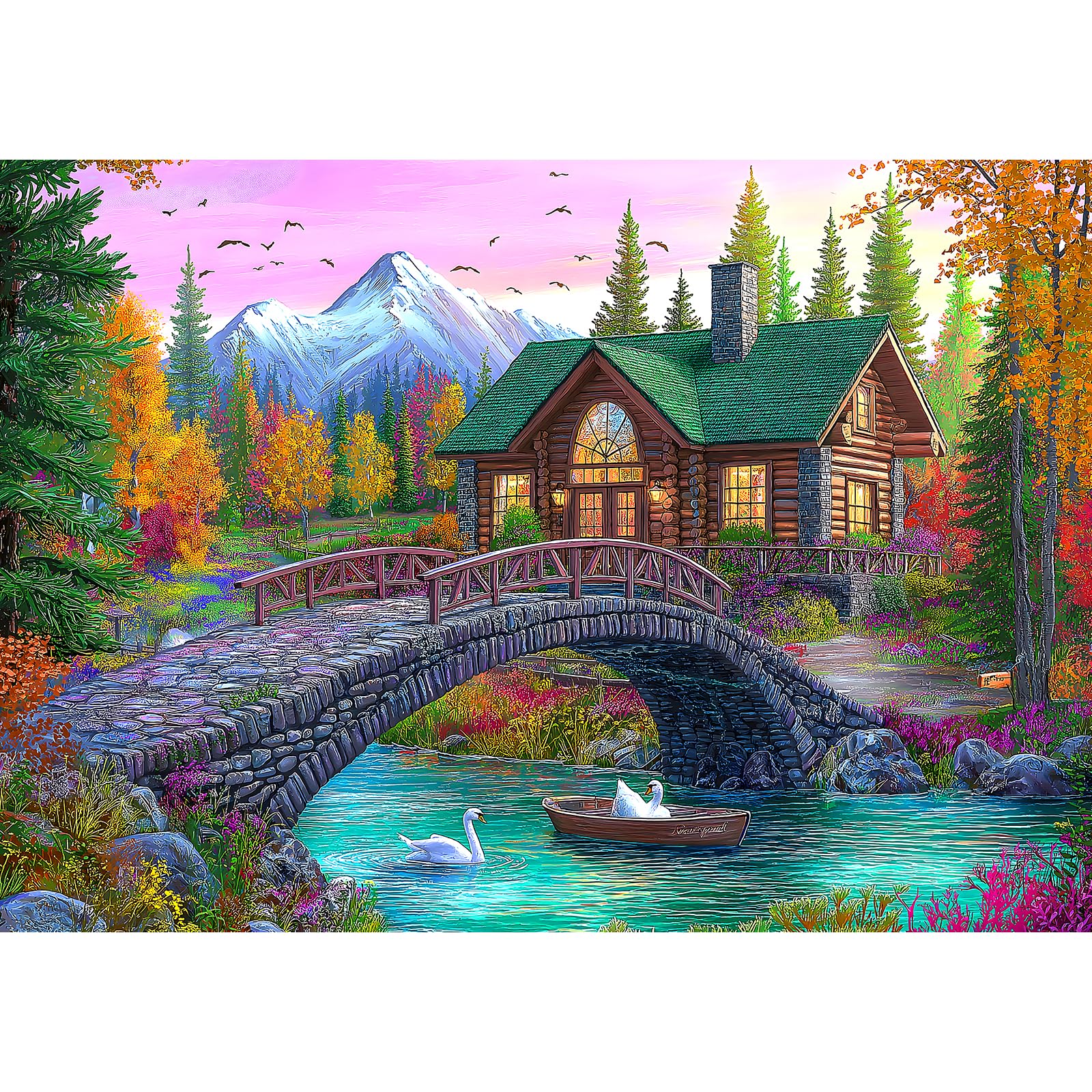 Blueforest 1000-Piece Jigsaw Puzzle for Adults, Stone Bridge Cottage — original gift idea