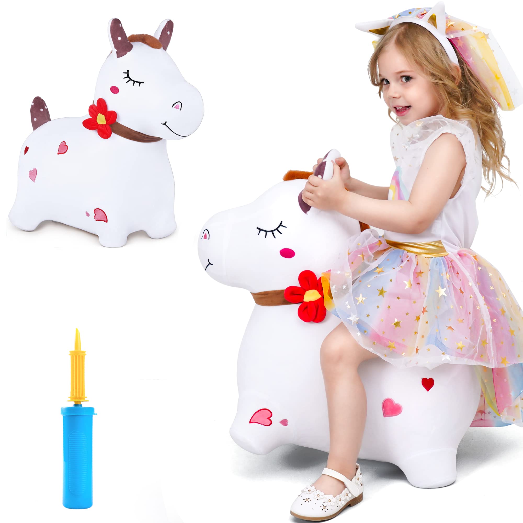 Bouncy Pals White Horse Hopper, Inflatable Ride-On Bounce Toy — funny gift