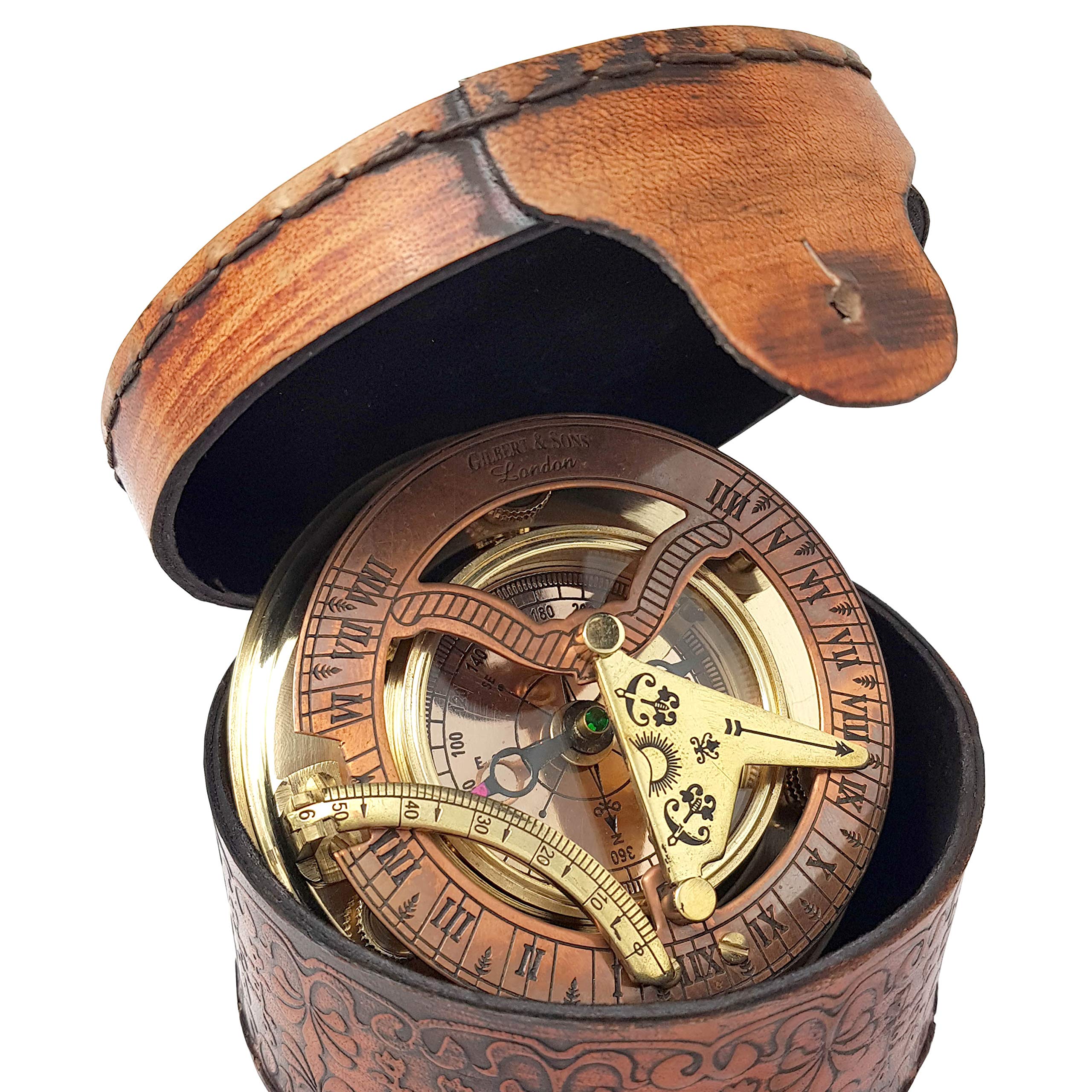 Brass Nautical - Antique Brass & Copper Sundial Compass in Box — funny and quirky gift